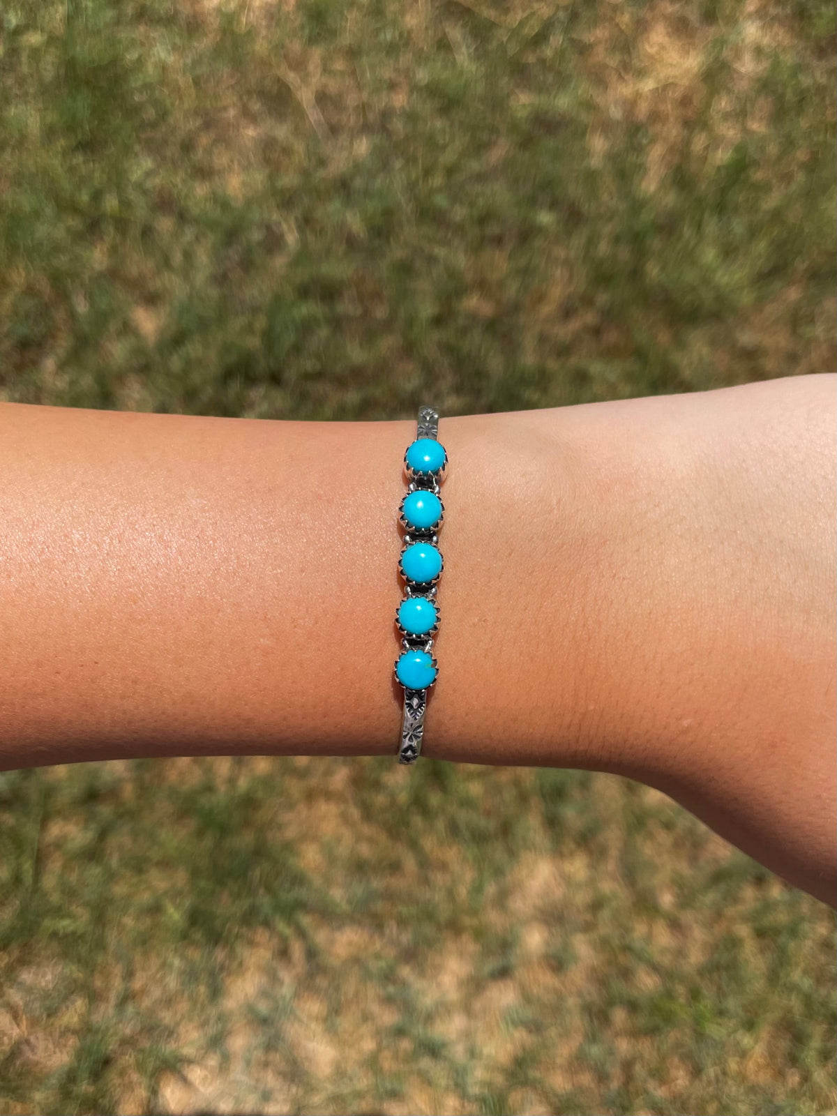 Turquoise Five Stone Cuff Bracelet | 925 Sterling Silver G733