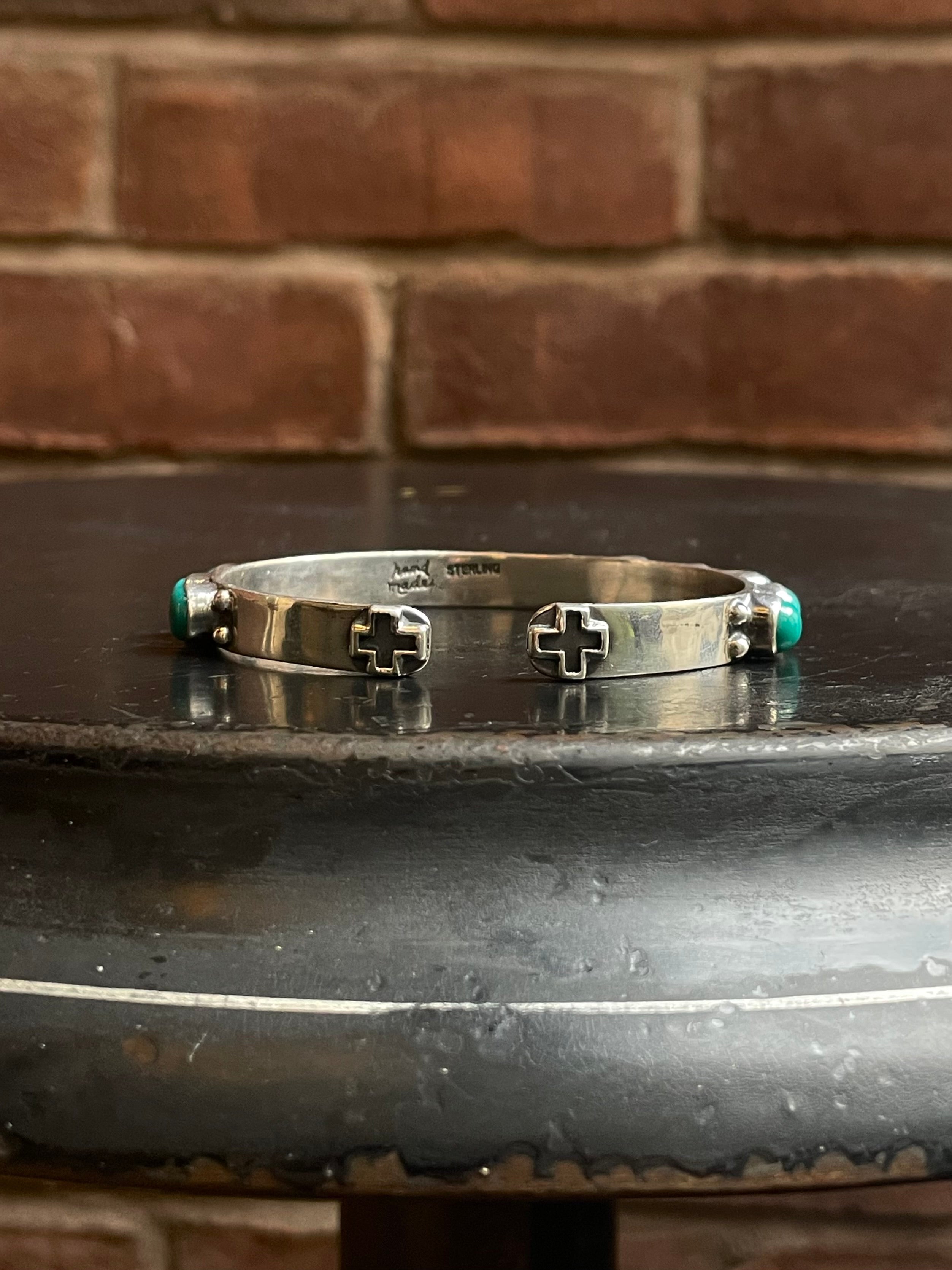 Kingman Turquoise Cuff | Multi Stone Dot Row | 925 Silver E687
