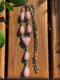 Pink Conch Drop Necklace | Sterling Silver 925 | Long Teardrop Statement | B890