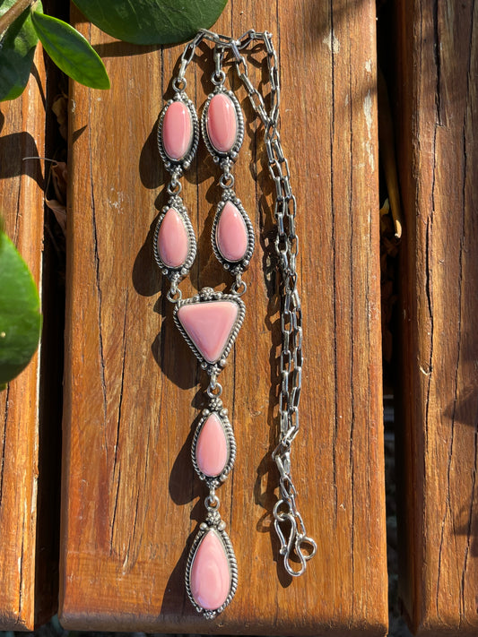 Pink Conch Drop Necklace | Sterling Silver 925 | Long Teardrop Statement | B890