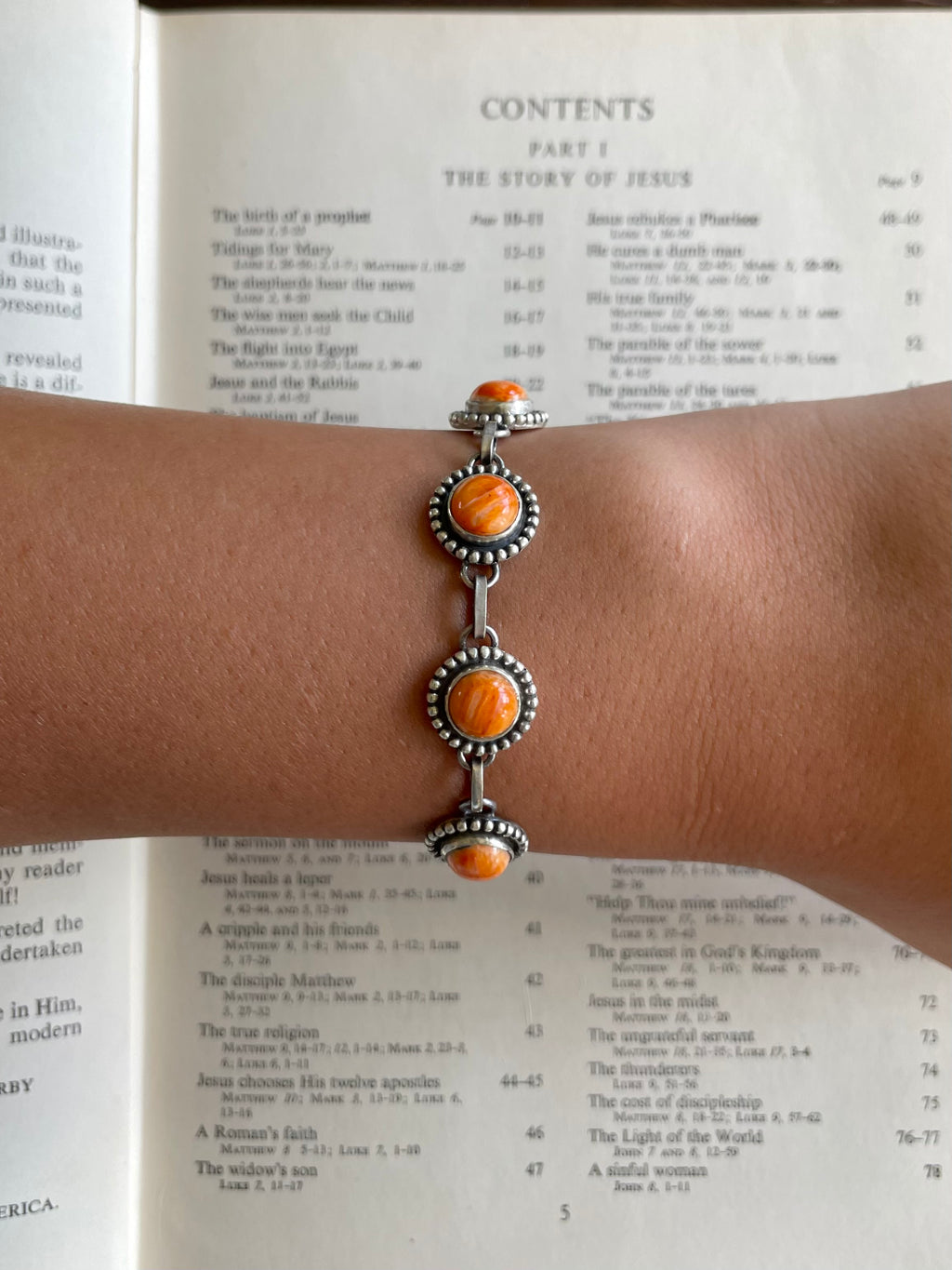 Orange Spiny Oyster Link Bracelet | 925 Sterling Silver G722