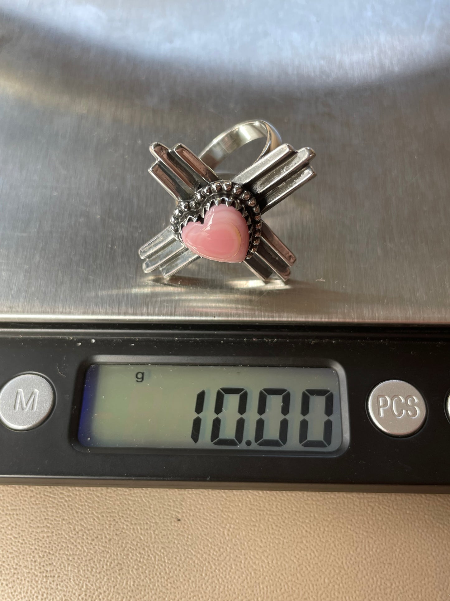 Pink Conch Zia Heart Ring Size 9 | 925 Sterling Silver B559