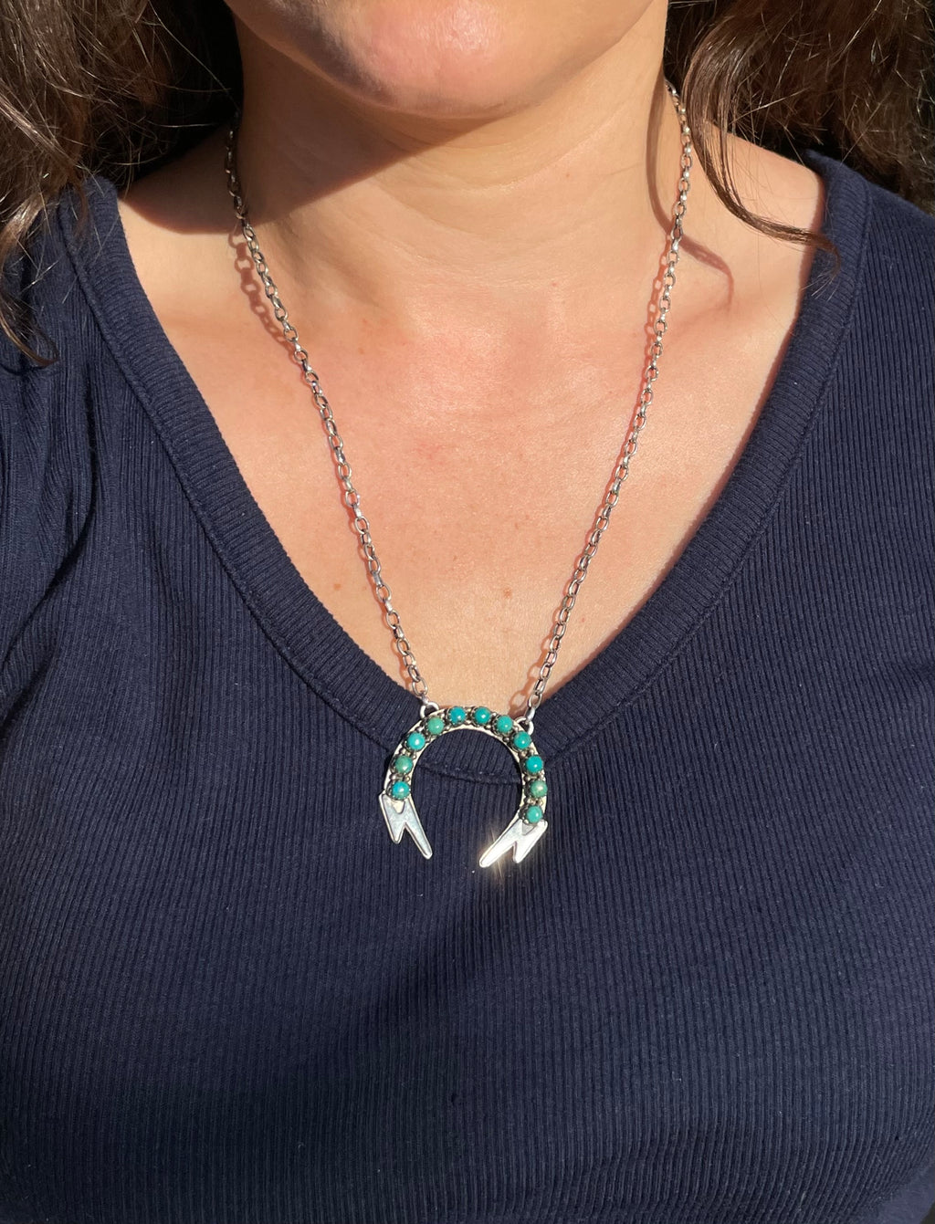 Kingman Lightning Bolts Turquoise Necklace | 925 Sterling Silver E361