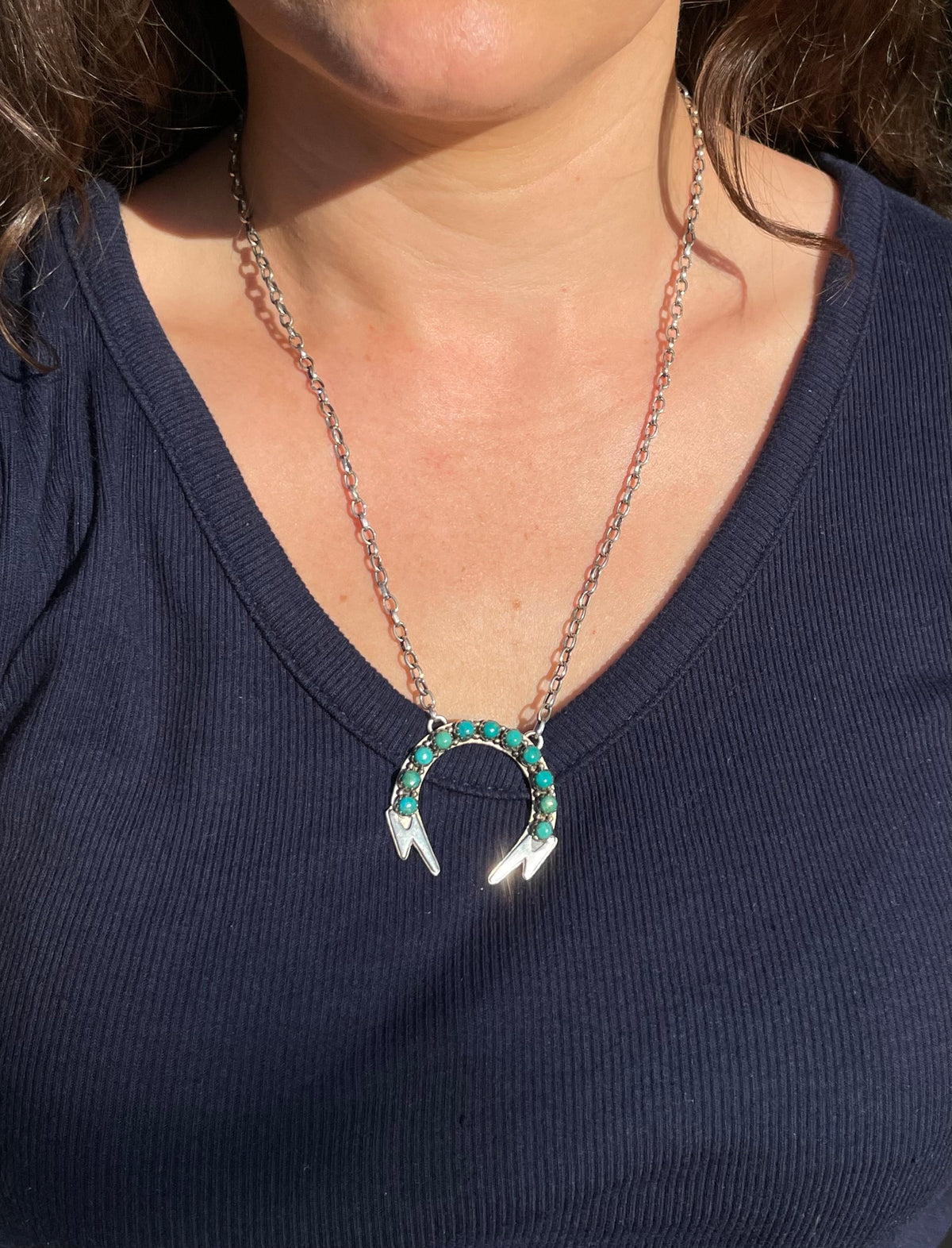 Kingman Lightning Bolts Turquoise Necklace | 925 Sterling Silver E361