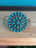 Kingman Turquoise Cluster Cuff Bracelet | 925 Sterling Silver