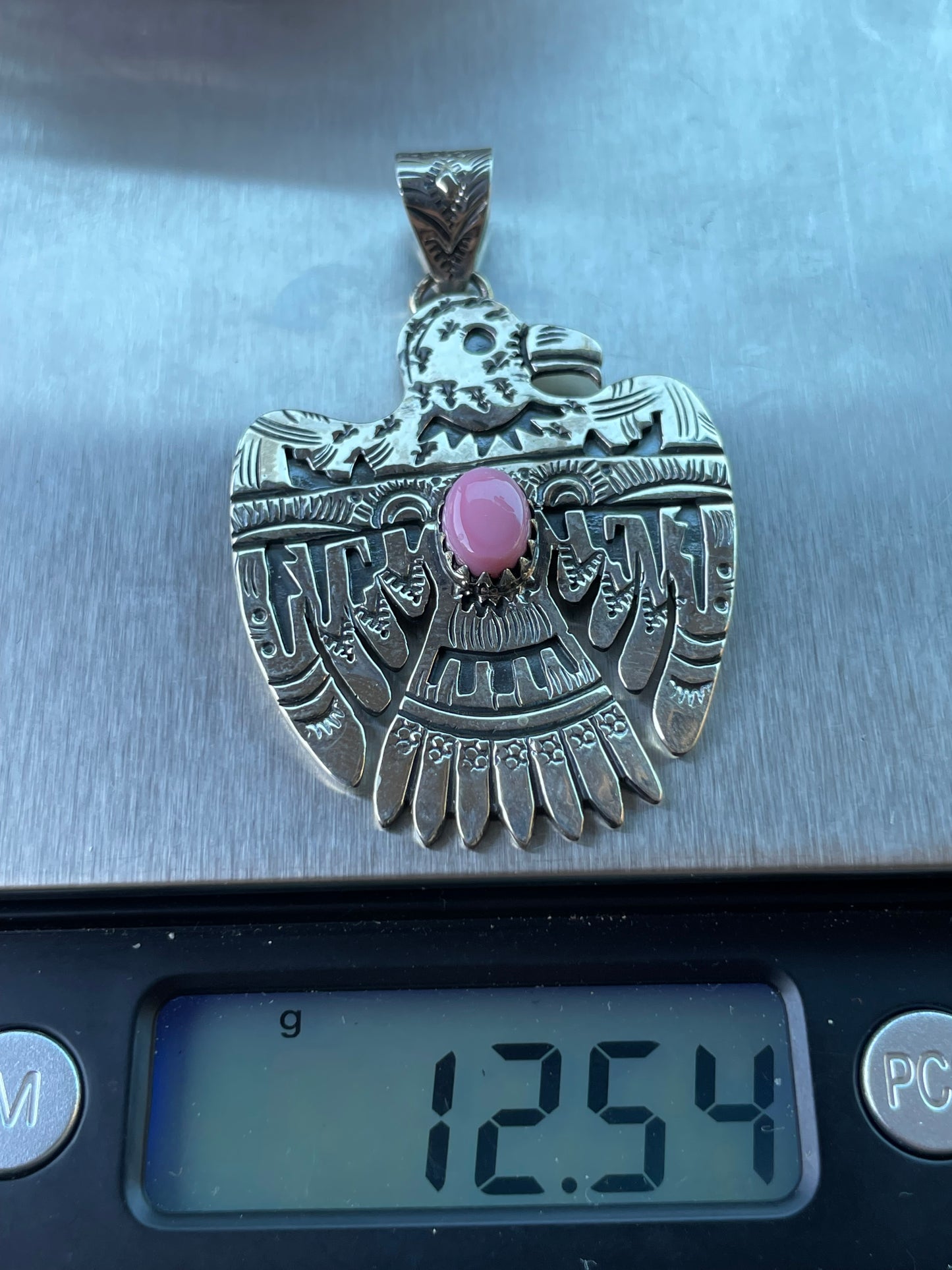 Pink Conch Thunderbird Pendant | Handcrafted Sterling Silver 925 B489