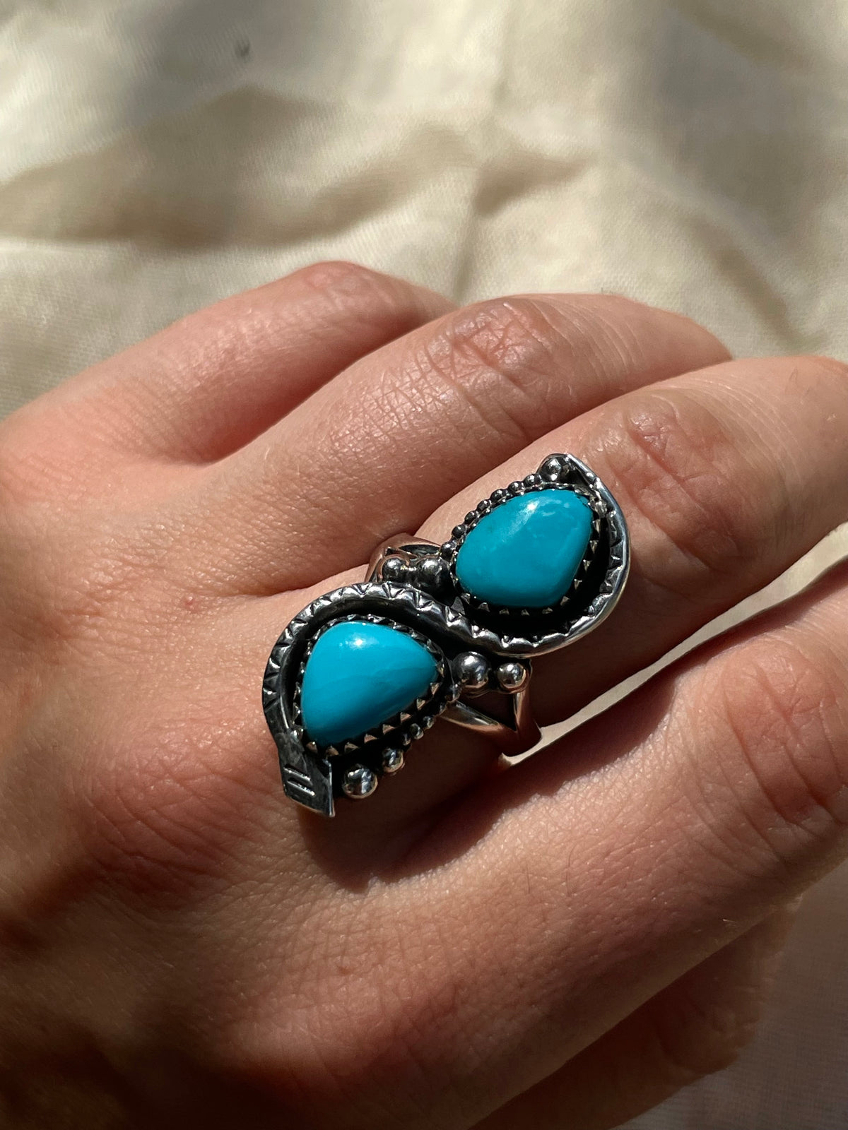 Turquoise Double Stone Snake Ring Size 8 | 925 Sterling Silver C952
