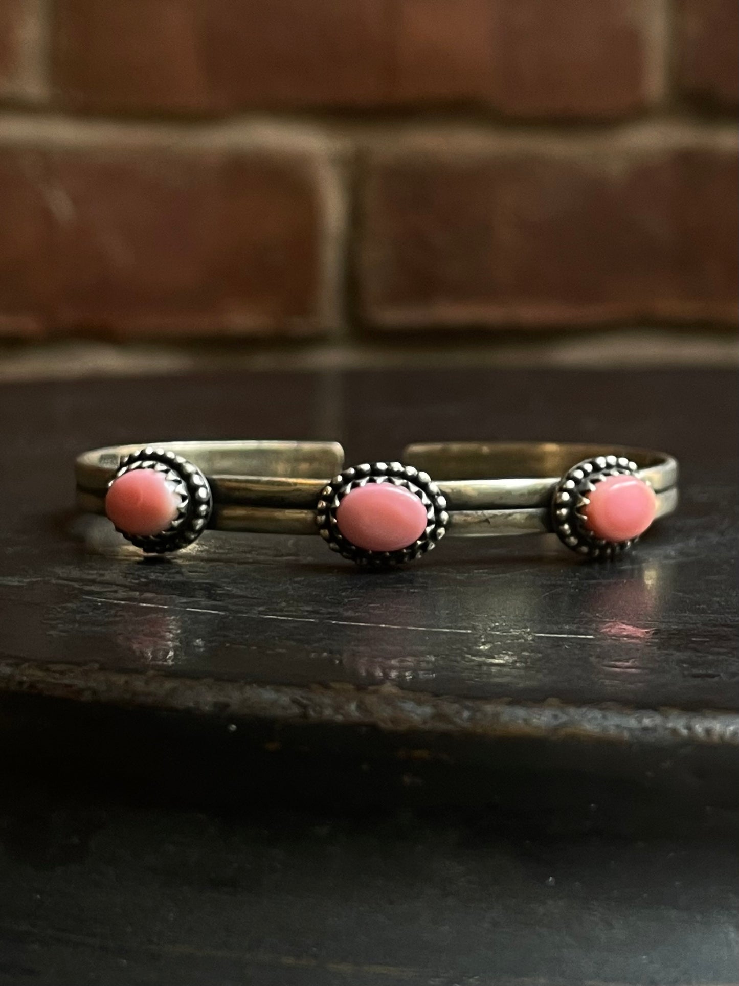 Pink Conch Cuff Bracelet | Three Stone Sterling Silver E683