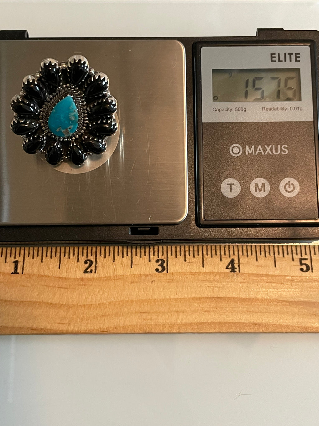 Turquoise & Black Onyx Cluster Ring | 925 Sterling Silver Size 8.75 G823