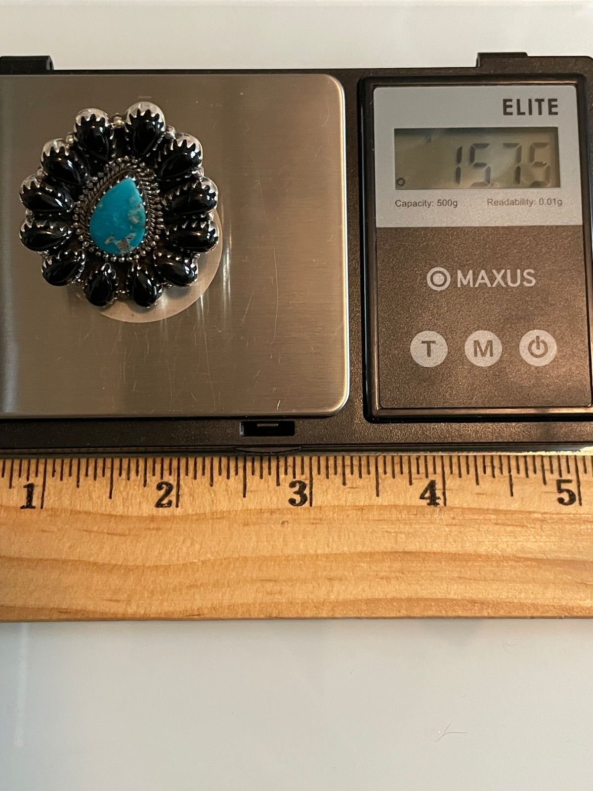 Turquoise & Black Onyx Cluster Ring | 925 Sterling Silver Size 8.75 G823