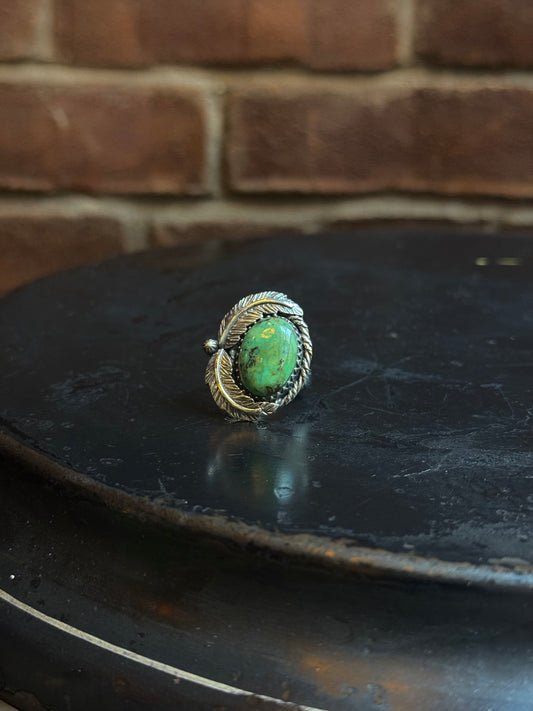 Turquoise Feather Ring Size 8.5 | 925 Sterling Silver C418