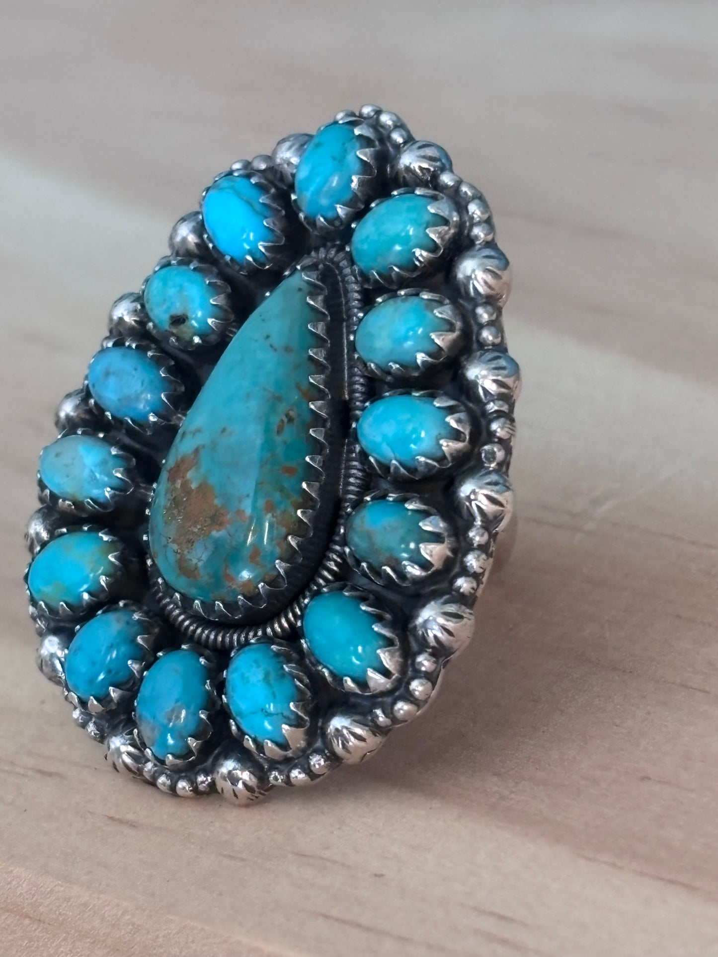 Kingman Turquoise Cluster Ring Size 6 | 925 Sterling Silver