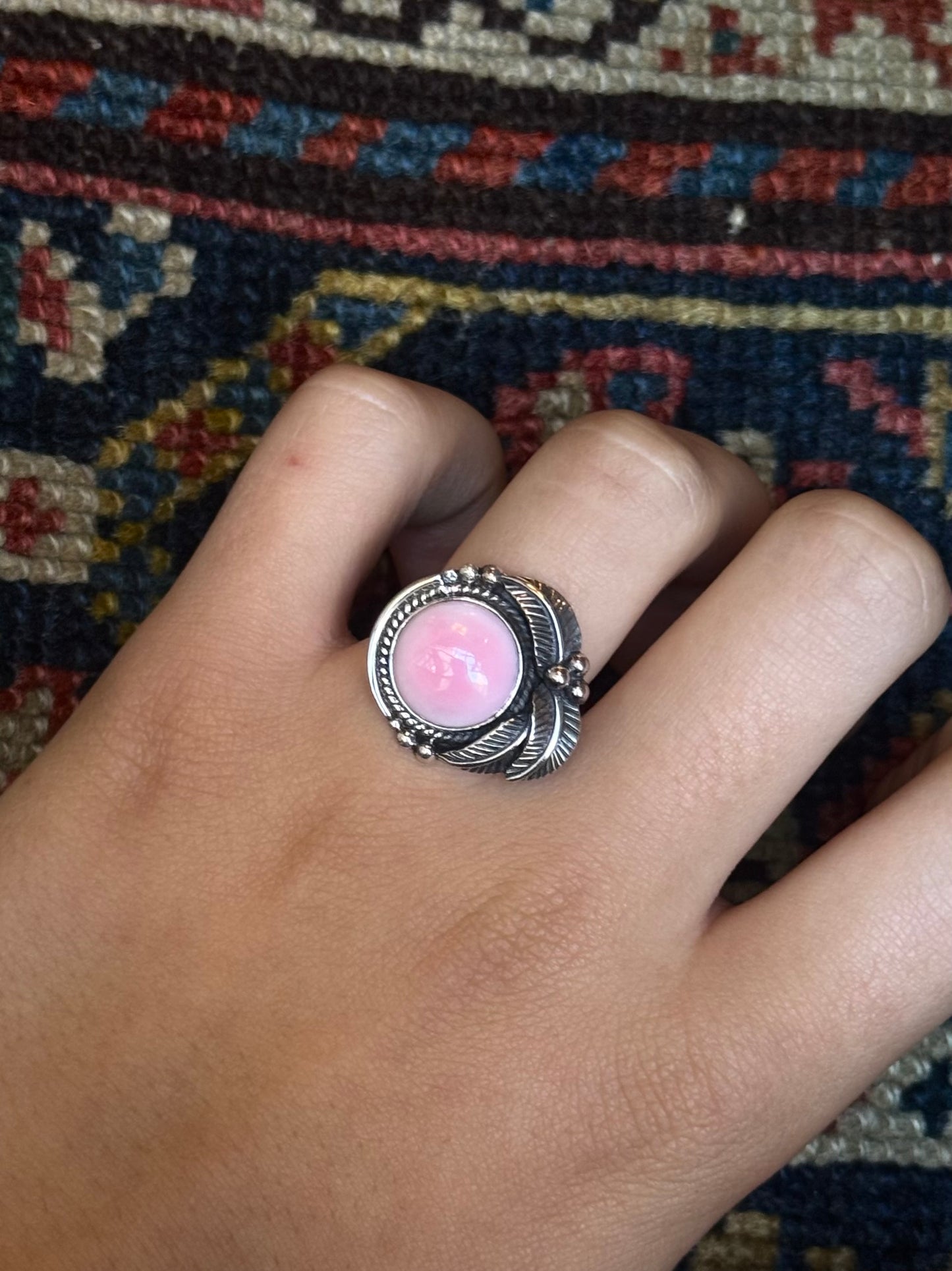 Pink Conch Feather Ring | Sterling Silver | Size 8 | C176