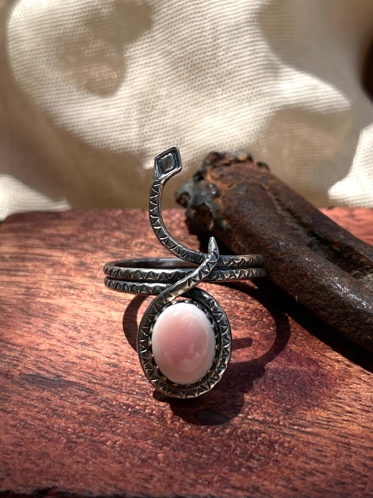 Pink Conch Snake Ring Size 10.5| 925 Sterling Silver C947