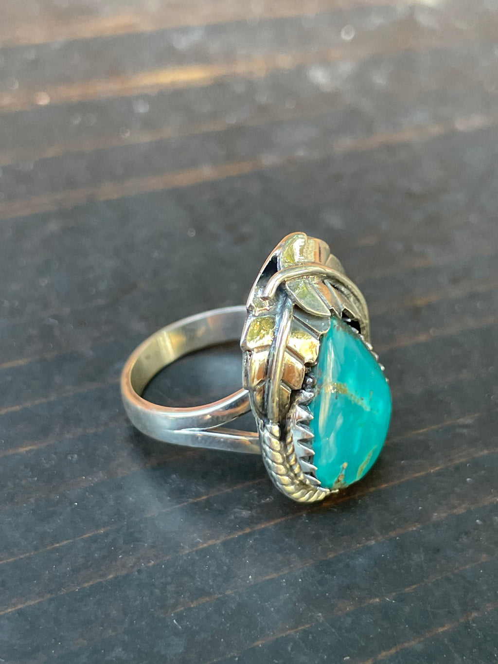 Chrysocolla Teardrop Leaf Ring | 925 Sterling Silver | Size 7 B243