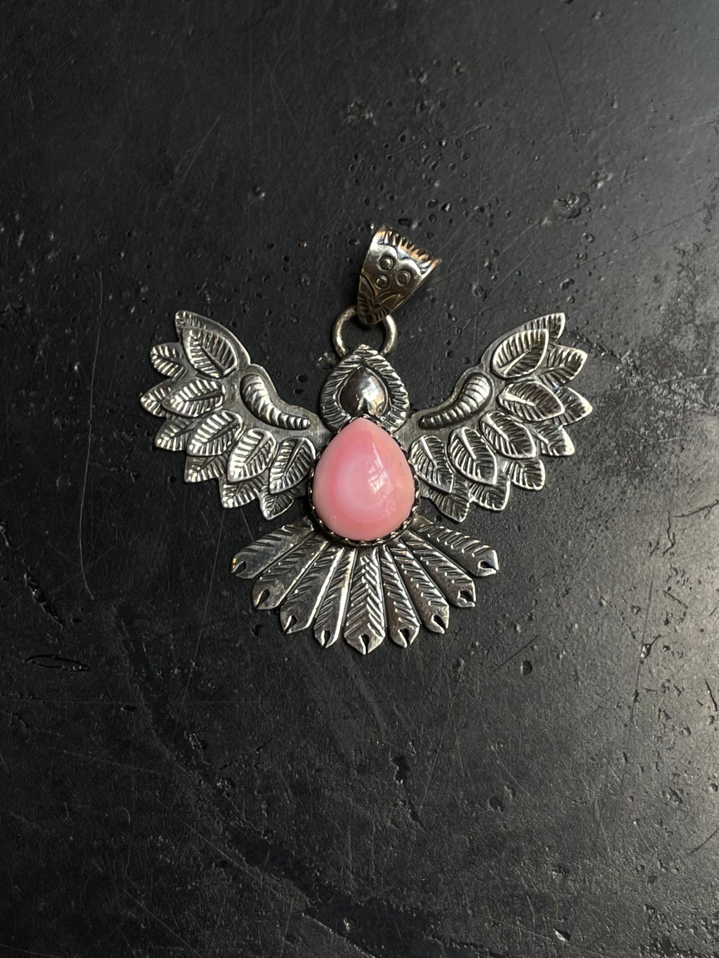 Pink Conch Thunderbird Pendant | 925 Sterling Silver E240