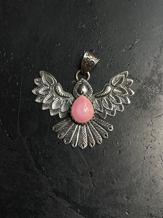 Pink Conch Thunderbird Pendant | 925 Sterling Silver E240