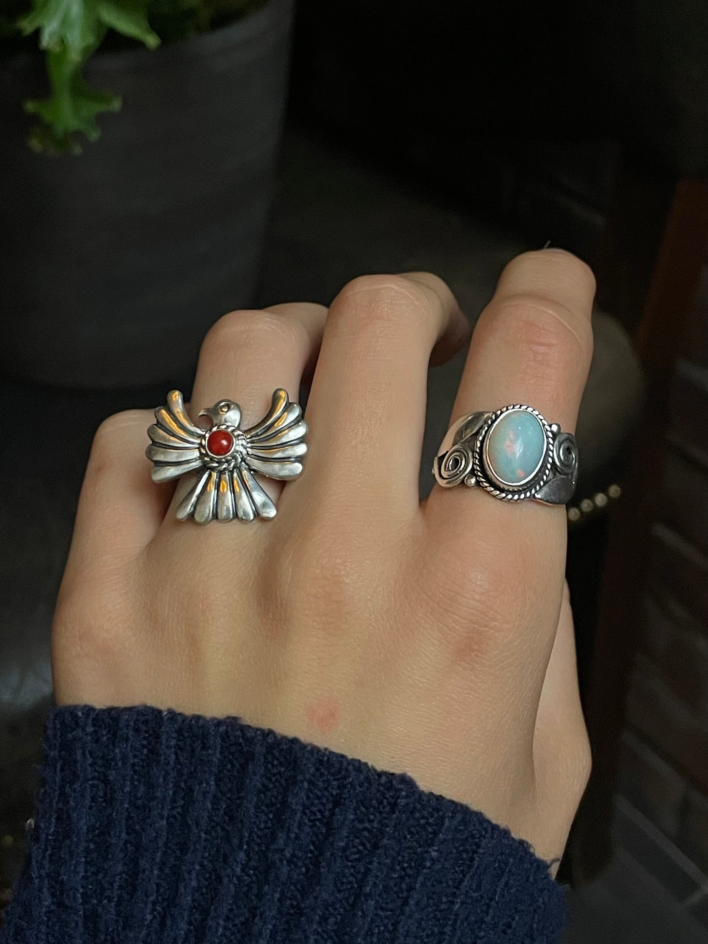 Italian Coral Thunderbird Ring Size 6 | 925 Sterling Silver G236