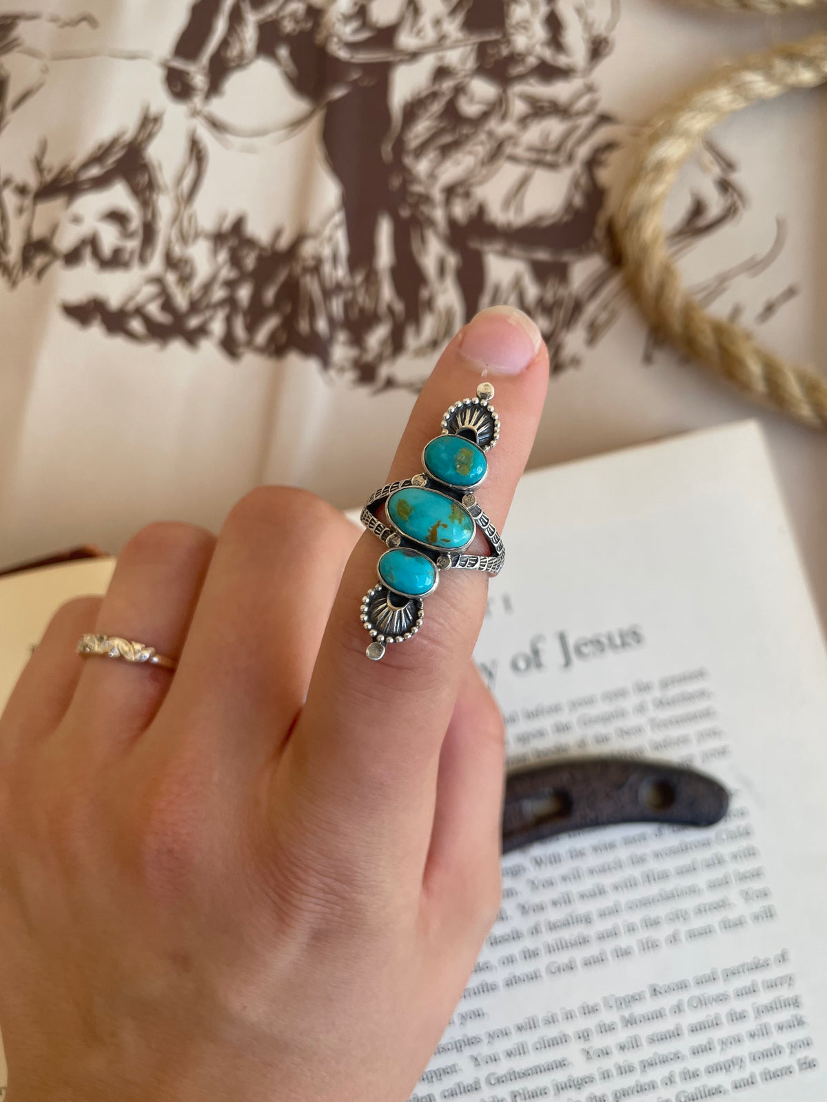 Triple Turquoise Statement Ring | 925 Sterling Silver Size 7 G802