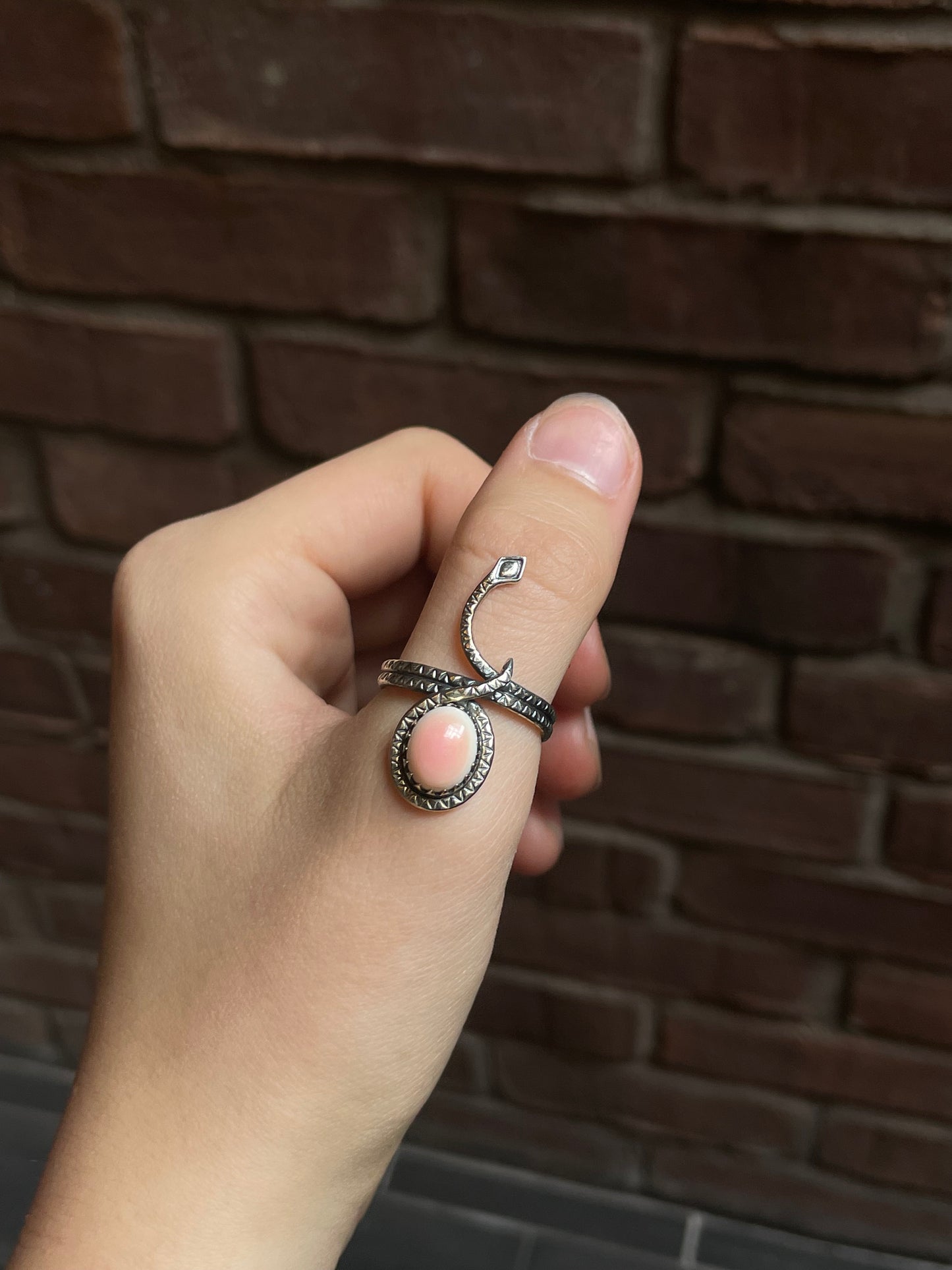 Pink Conch Snake Ring Size 10.5| 925 Sterling Silver C947