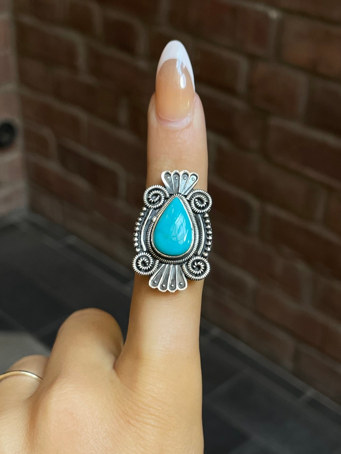 Turquoise Teardrop Ring Size 8.75 | Sterling Silver E891