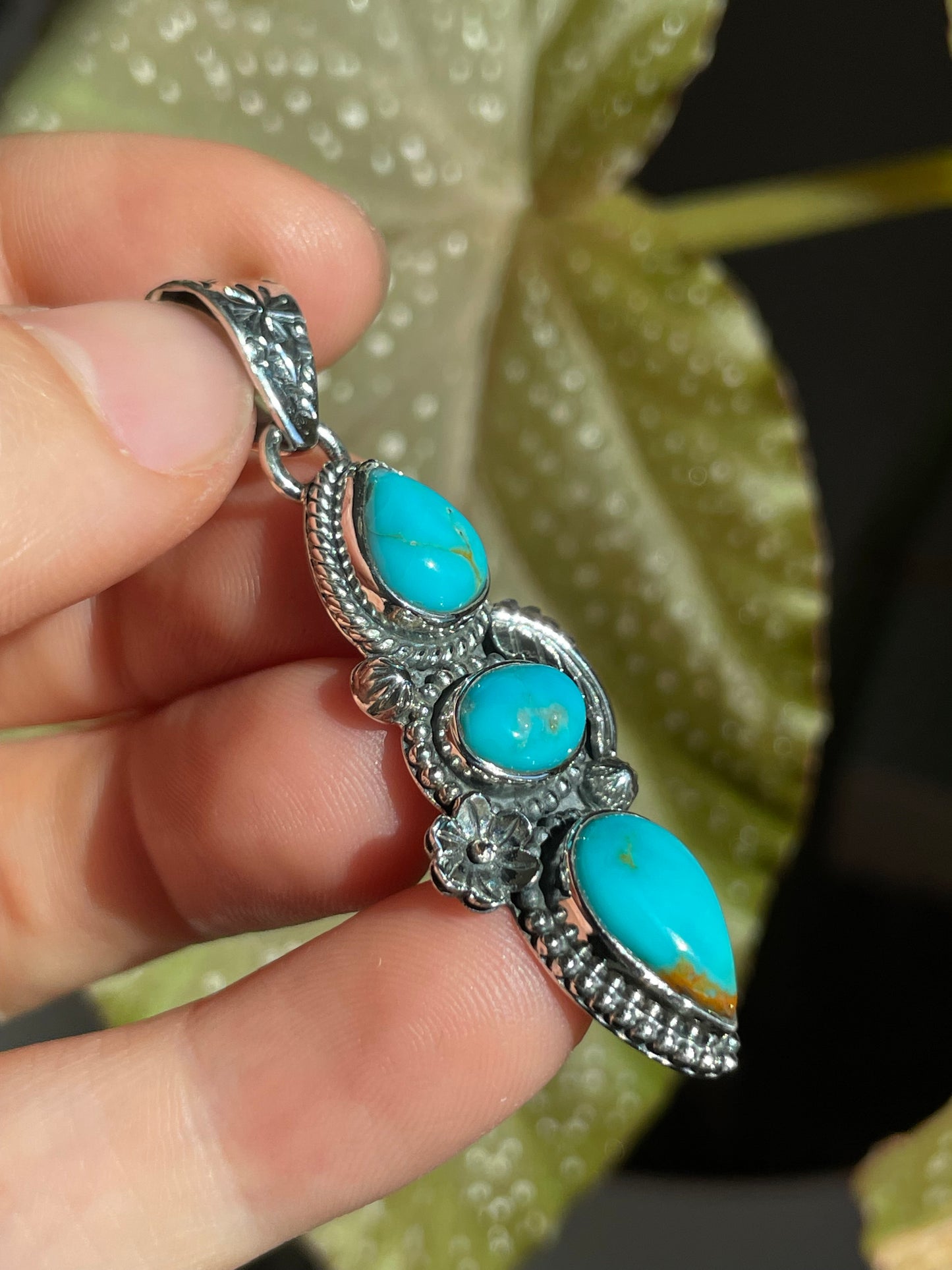 Turquoise 3 Stone Pendant | Sterling Silver 925 B845