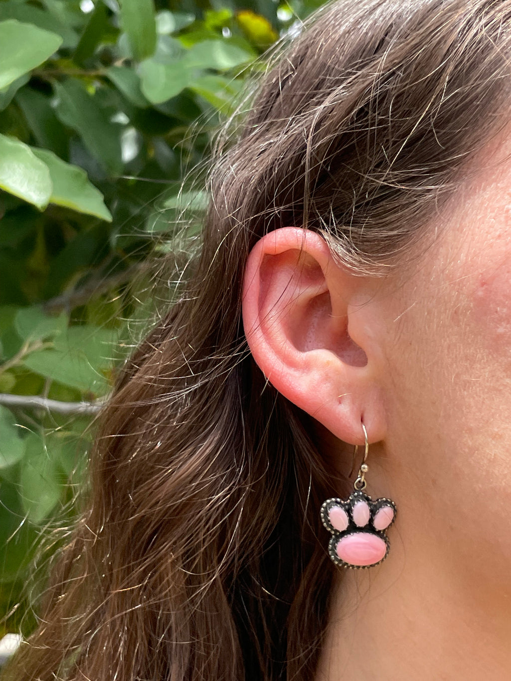Pink Conch Paw Print Dangle Earrings | 925 Sterling Silver D192