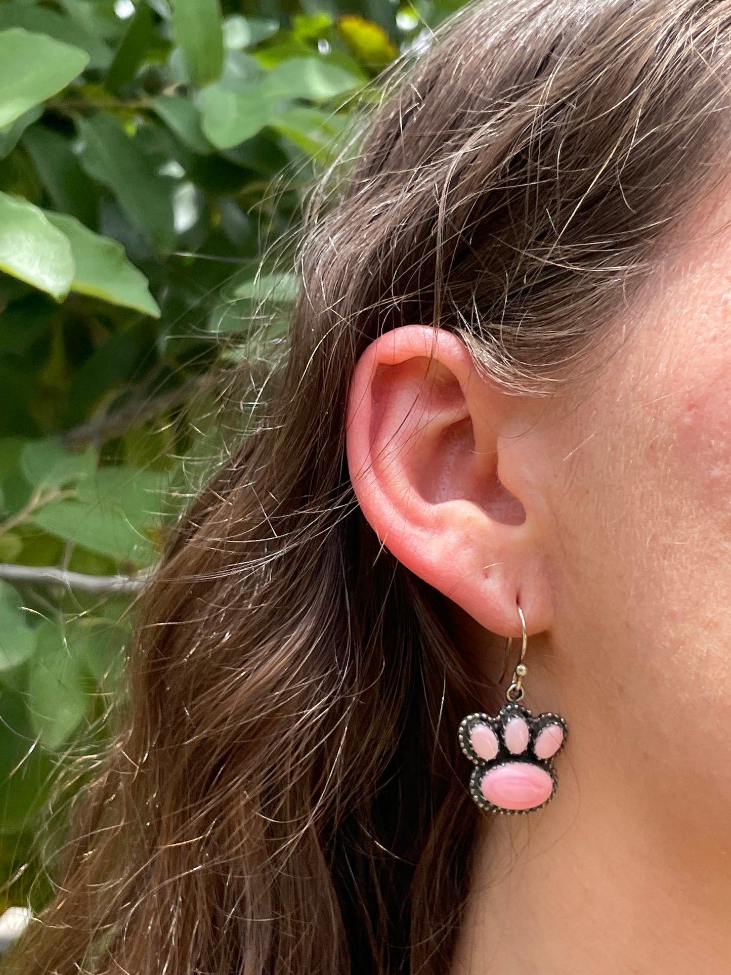 Pink Conch Paw Print Dangle Earrings | 925 Sterling Silver D192