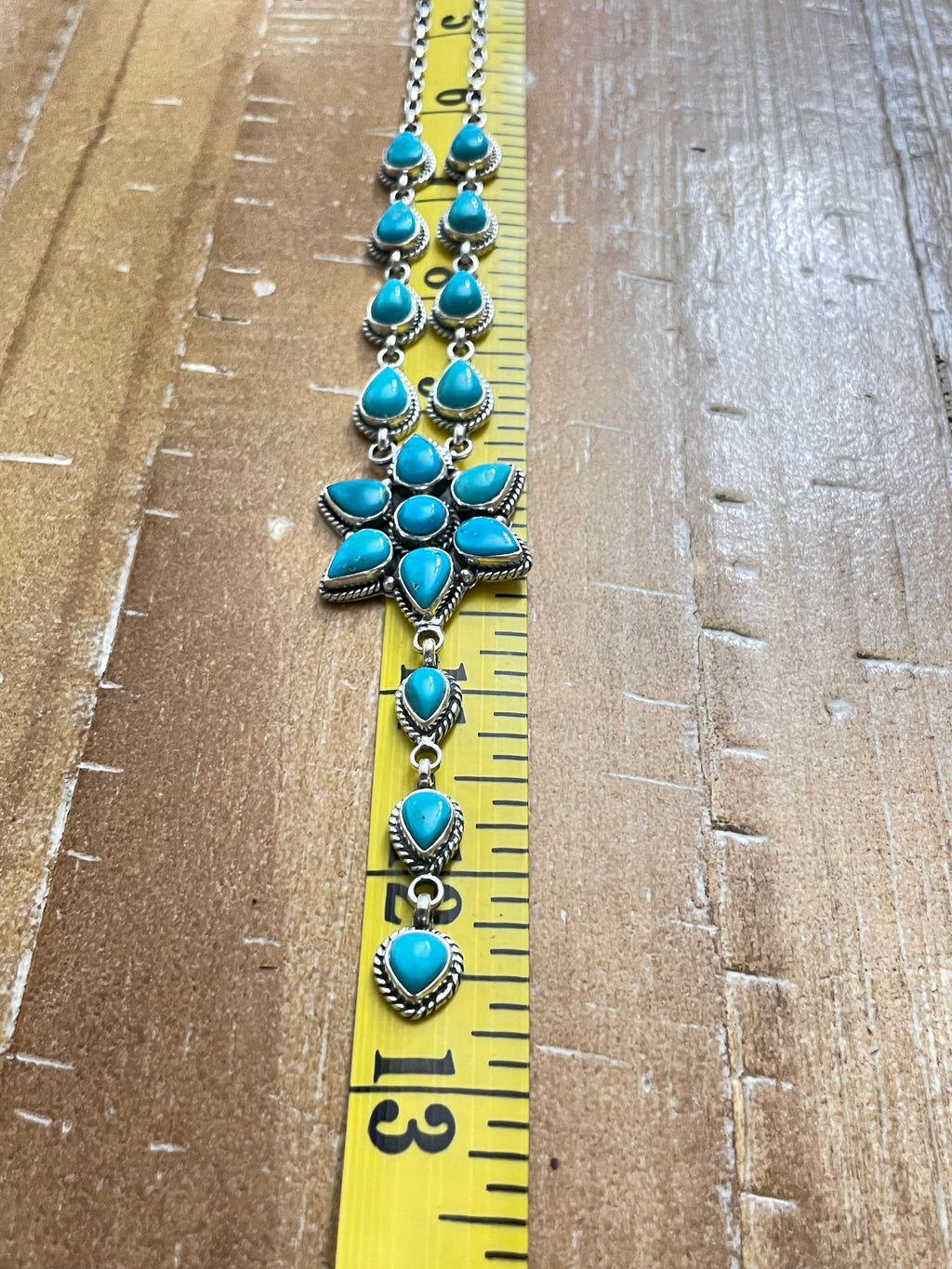 Kingman Turquoise Blossom Necklace | Cascading Starburst Drop | Sterling Silver B877