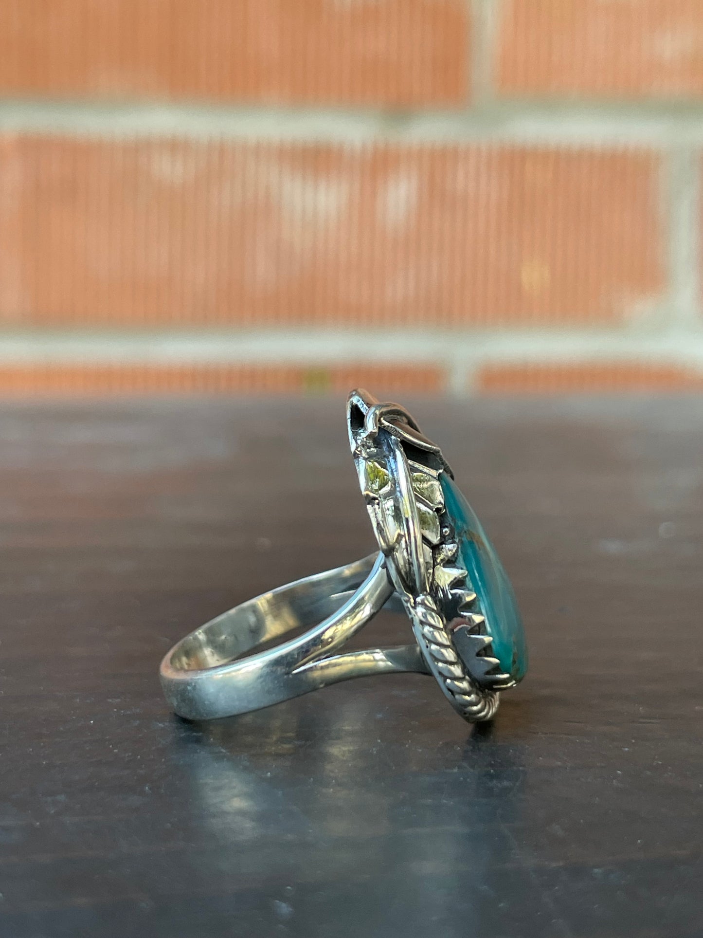 Chrysocolla Teardrop Leaf Ring | 925 Sterling Silver | Size 7 B243