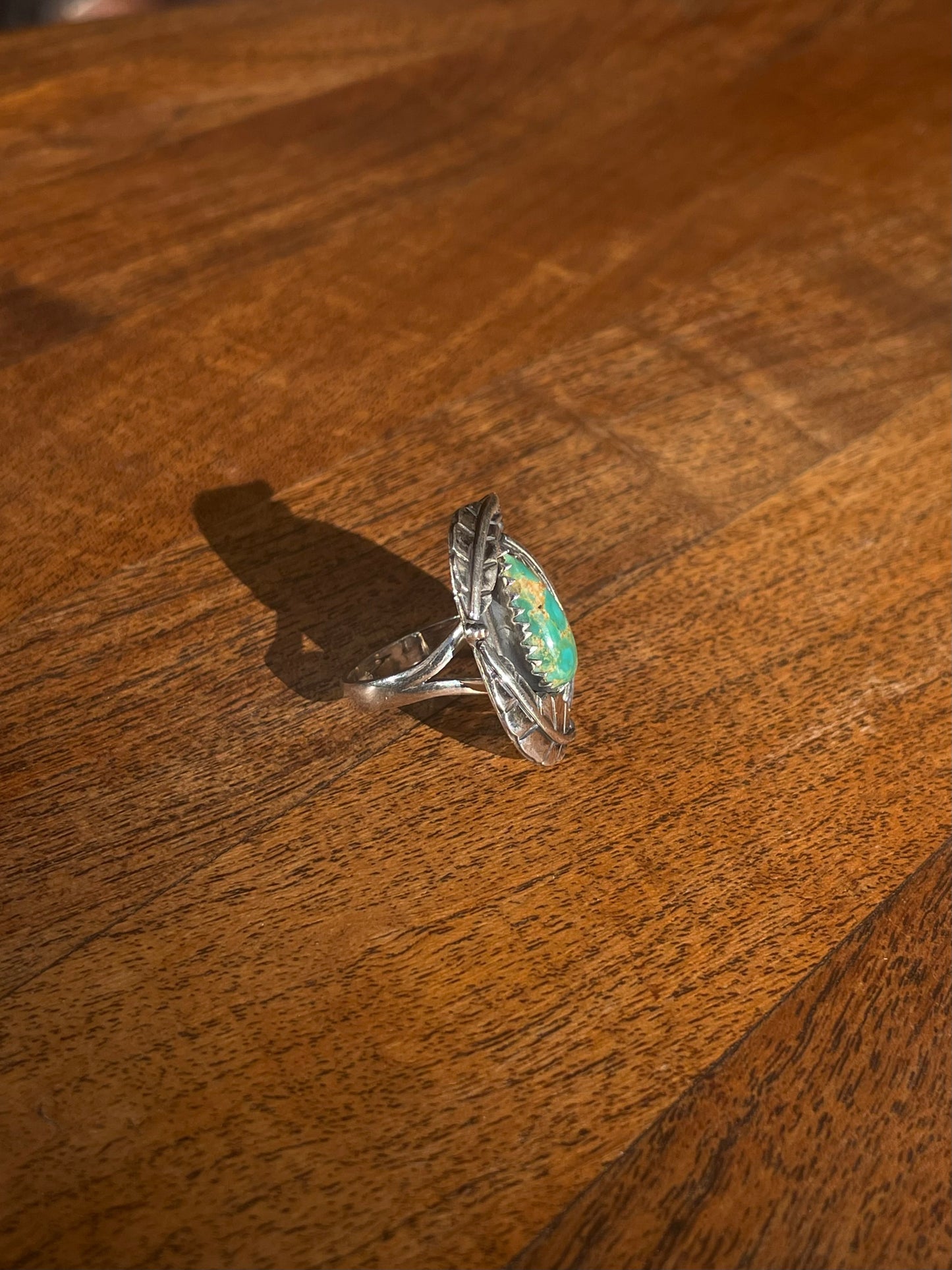 Turquoise Feather Ring Size 7.75 | 925 Sterling Silver C878