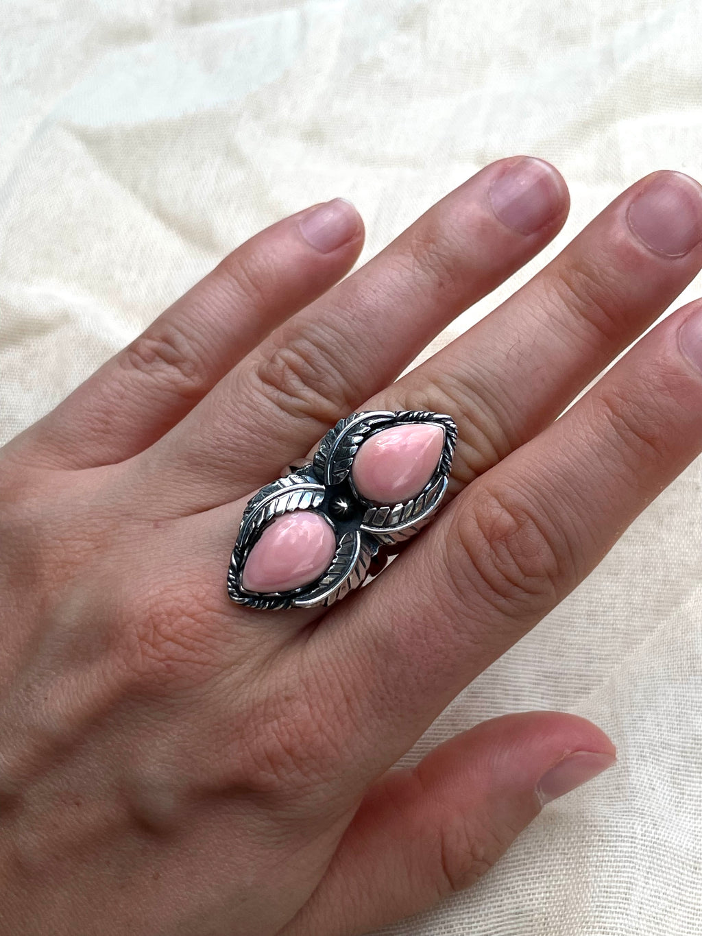 Pink Conch Feather Ring Size 7 | 925 Sterling Silver C571