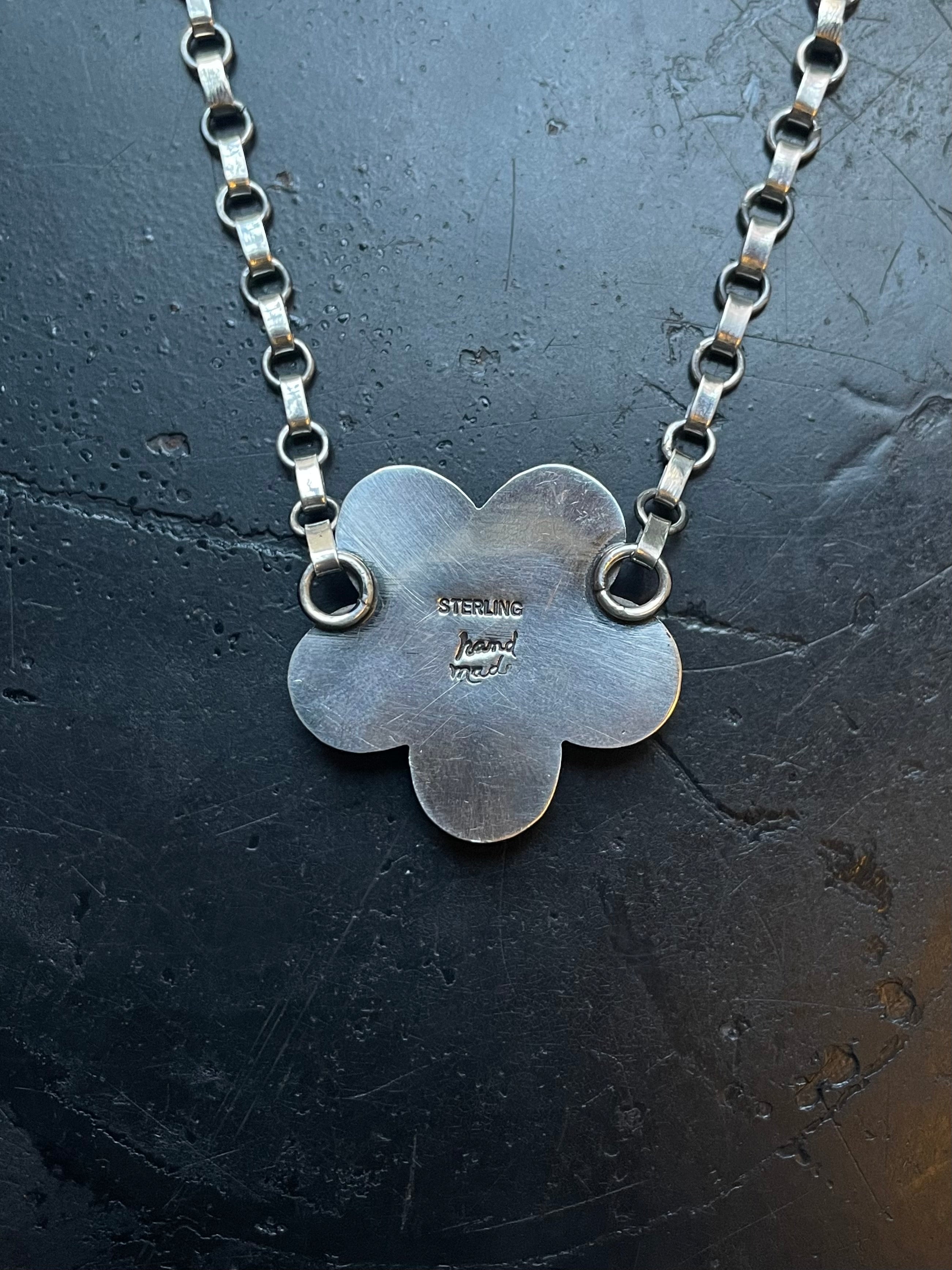 Kingman Turquoise Flower Necklace | 925 Sterling Silver E605