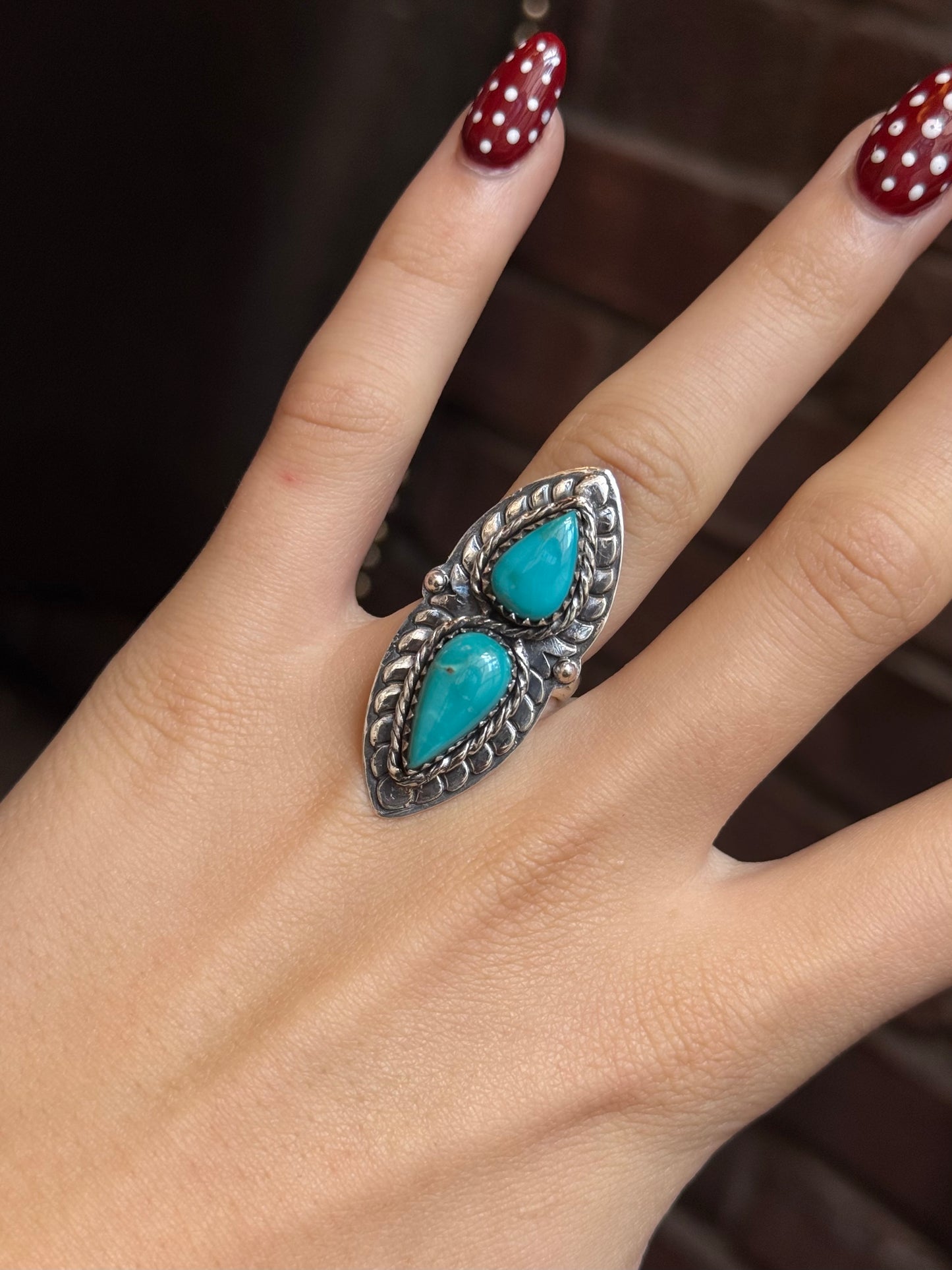 Turquoise Double Stone Ring | 925 Sterling Silver | Size 7 C313