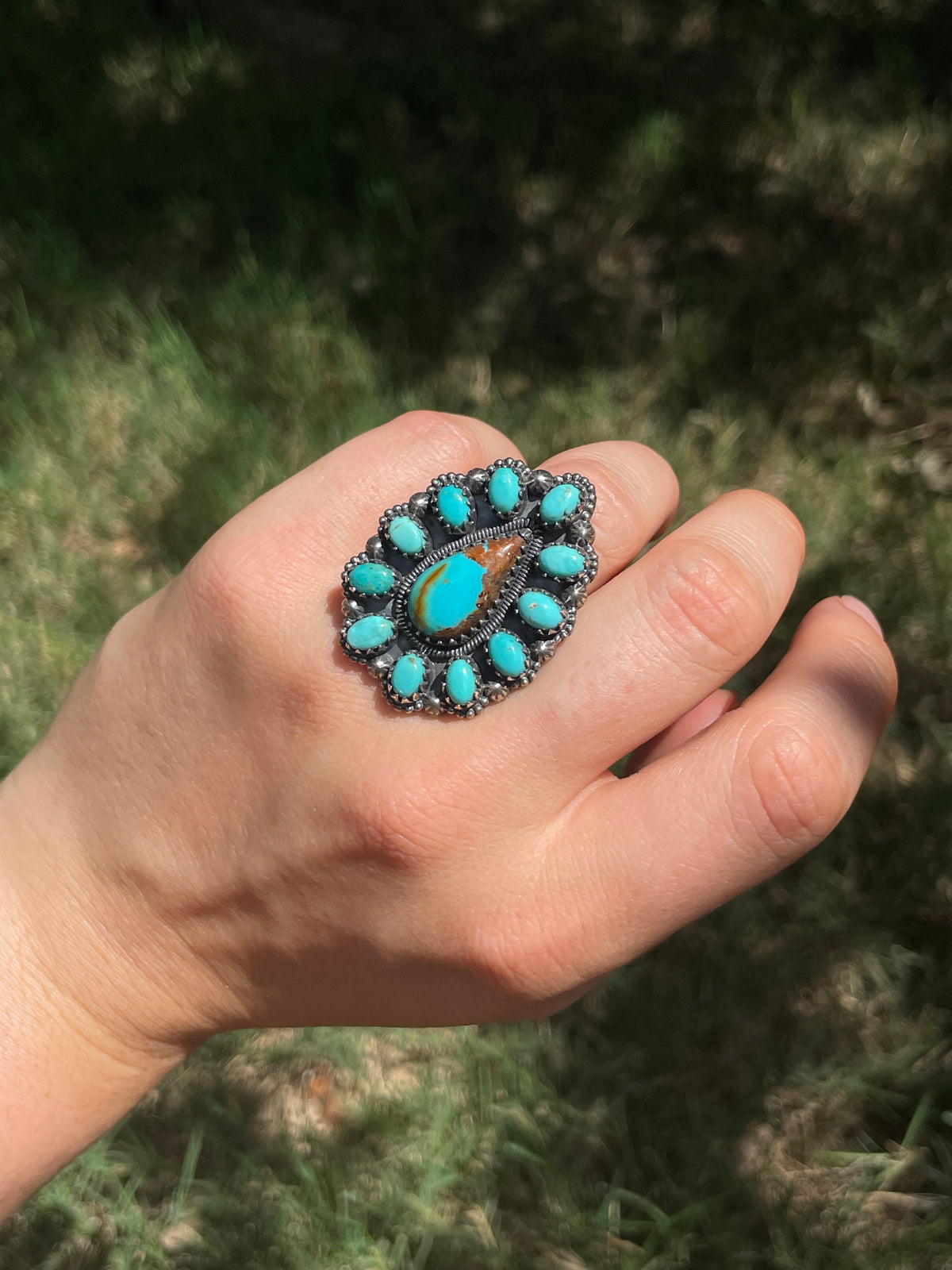 Turquoise Cluster Ring Size 6.5 | 925 Sterling Silver D257