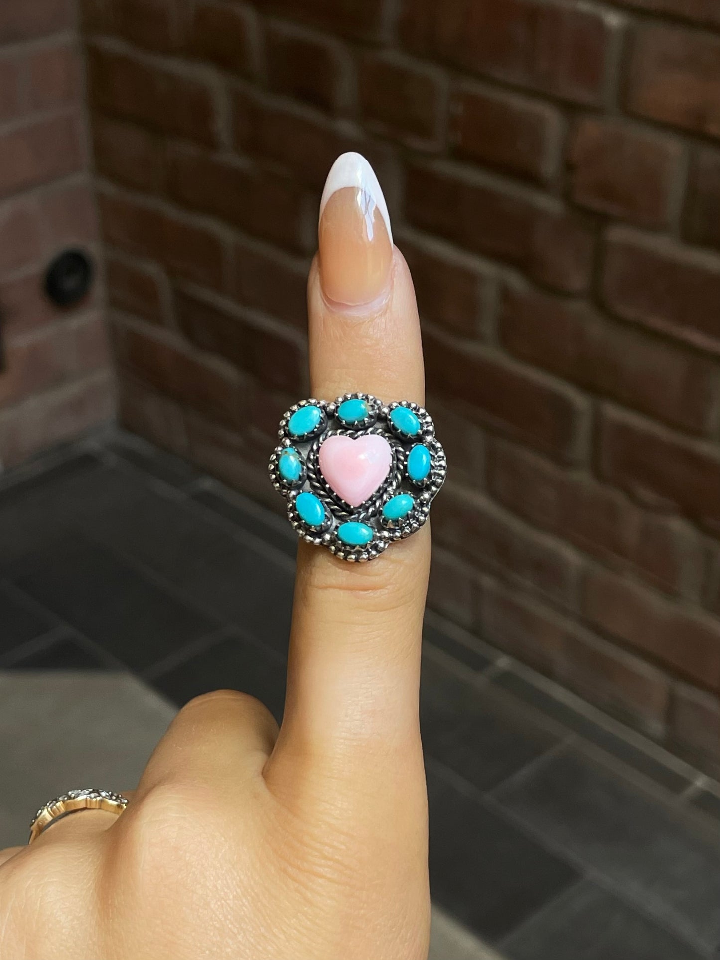 Pink Conch Turquoise Heart Ring Size 6 | Sterling Silver E896