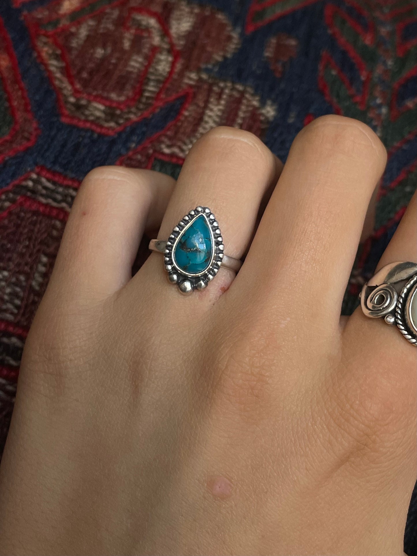 Kingman Turquoise Tear Drop Ring | Sterling Silver | Size 7 G378
