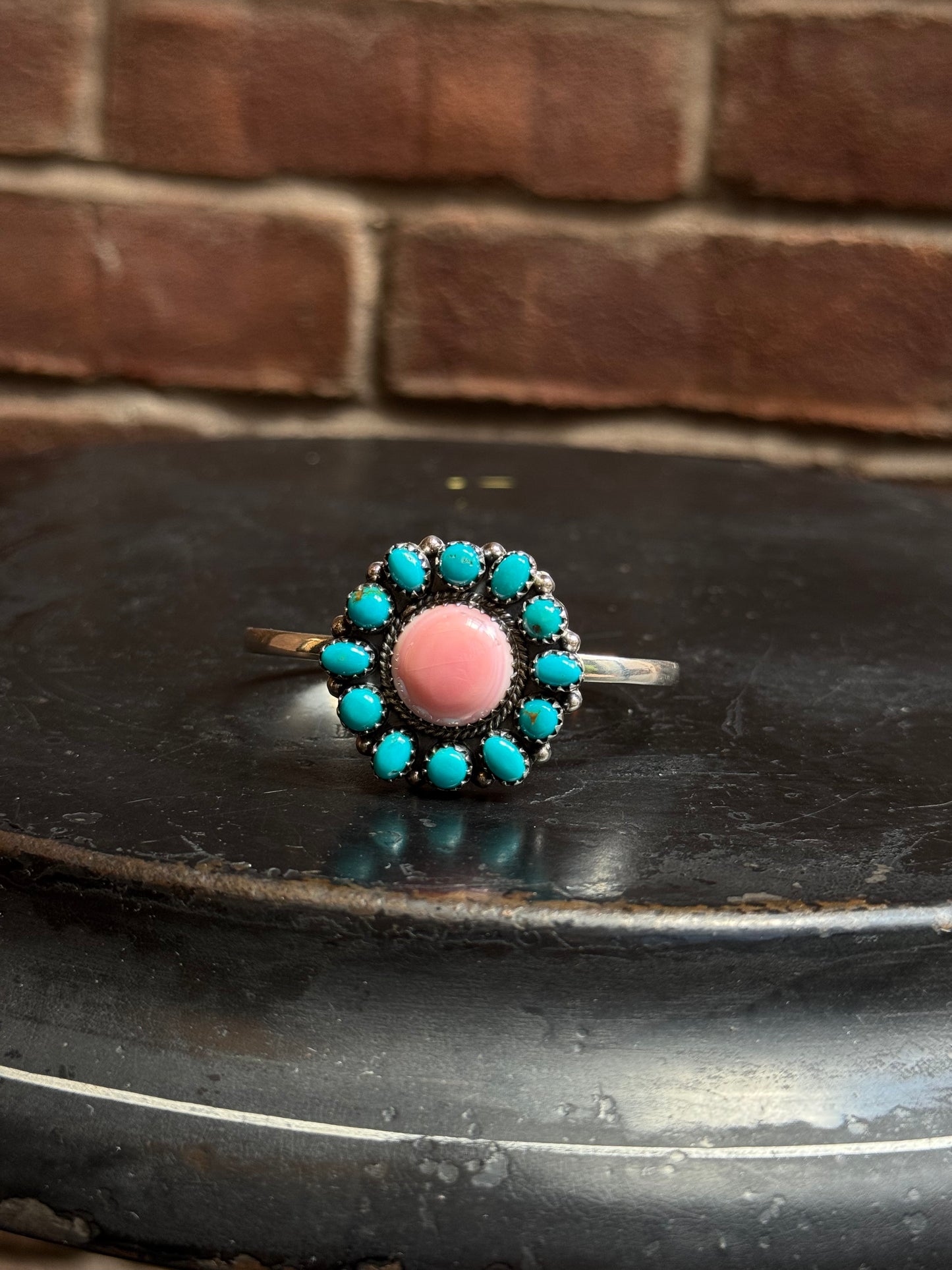 Kingman Turquoise Pink Conch Cuff | Sterling Silver | A995