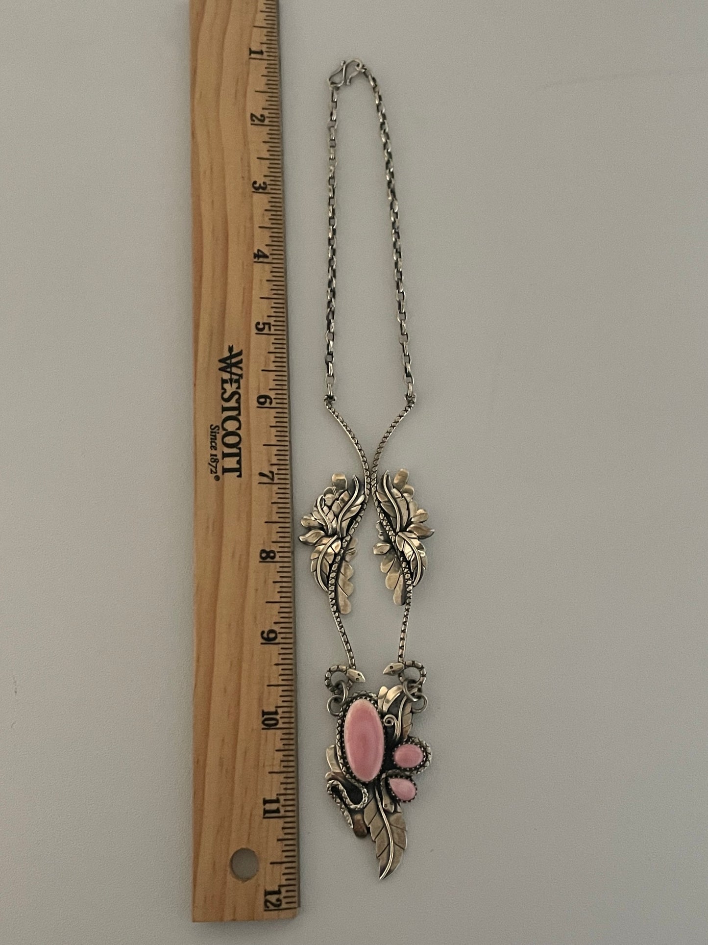 Pink Conch Snake & Feather Necklace | 925 Sterling Silver E357