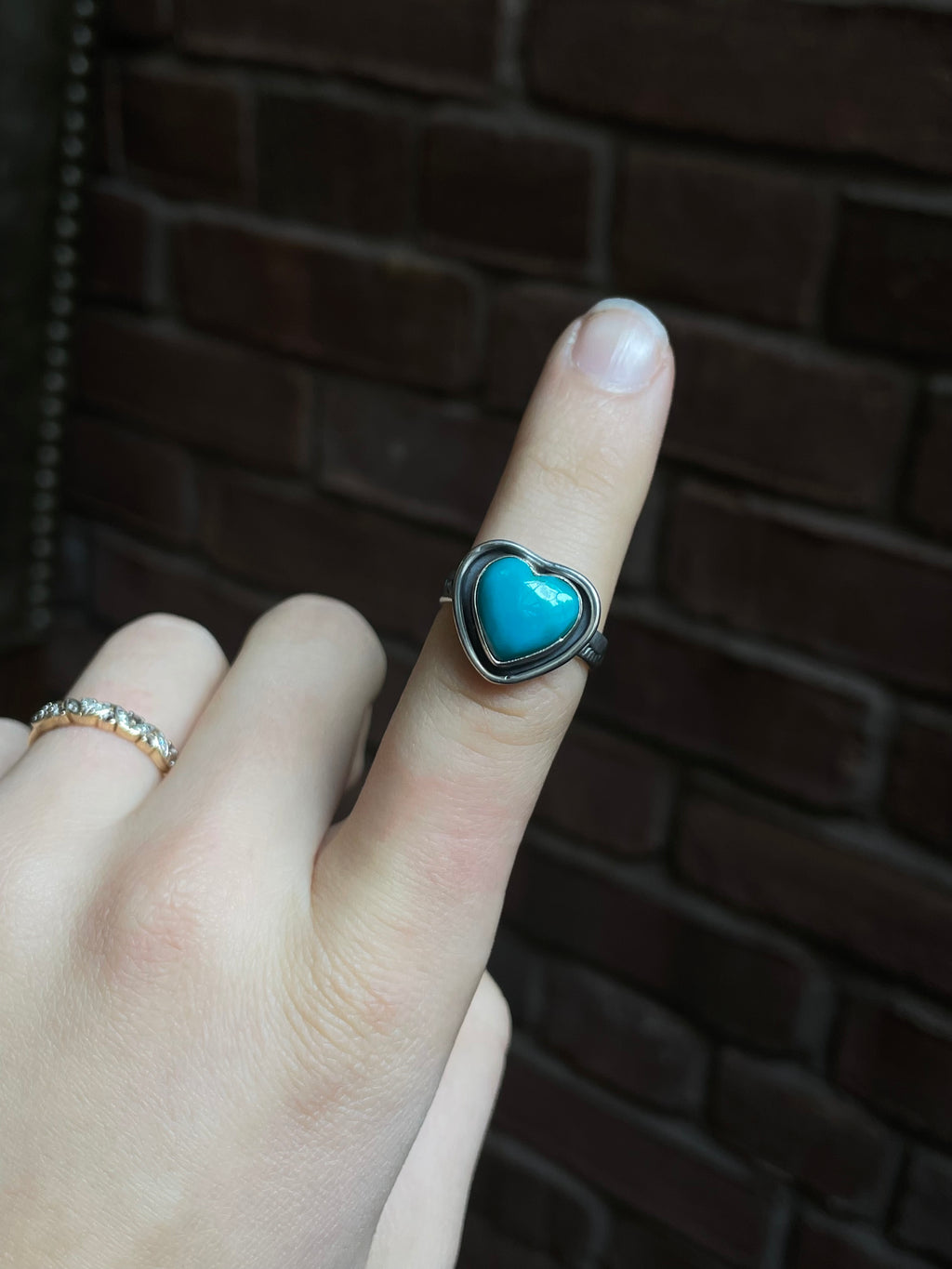 Kingman Turquoise Heart Ring Size 7.75 | 925 Sterling Silver Southwest E113