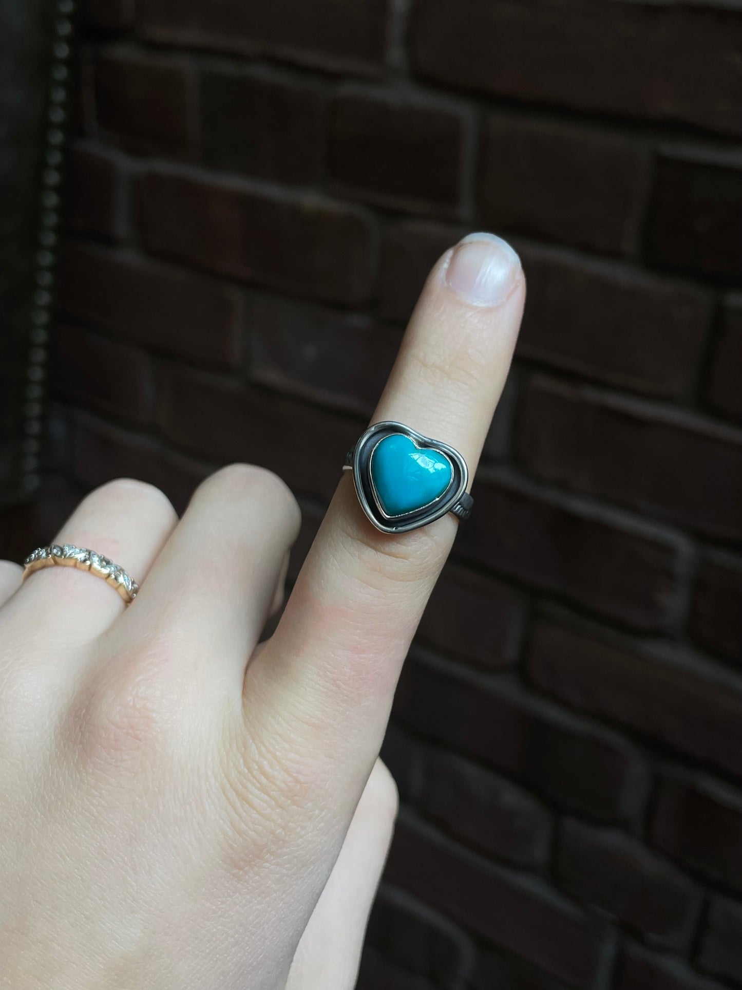 Kingman Turquoise Heart Ring Size 7.75 | 925 Sterling Silver Southwest E113
