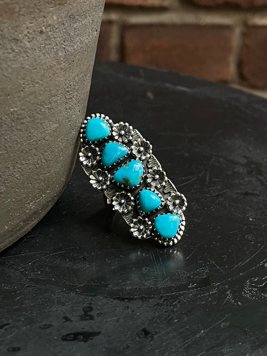 Kingman Turquoise Row Ring Size 7 | 925 Sterling Silver Southwest E203