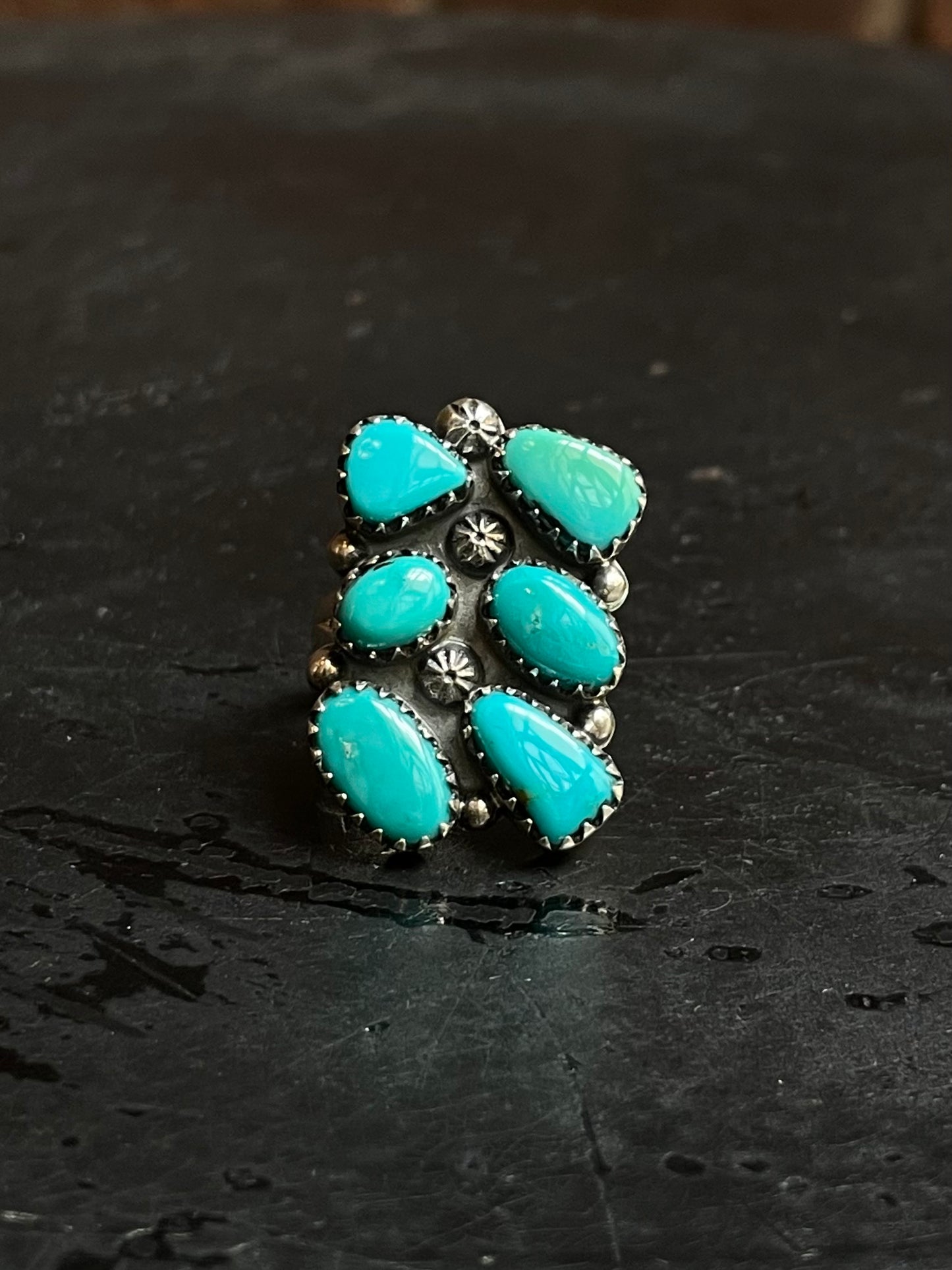 Kingman Turquoise Double Row Ring Size 7 | 925 Sterling Silver Southwest E197