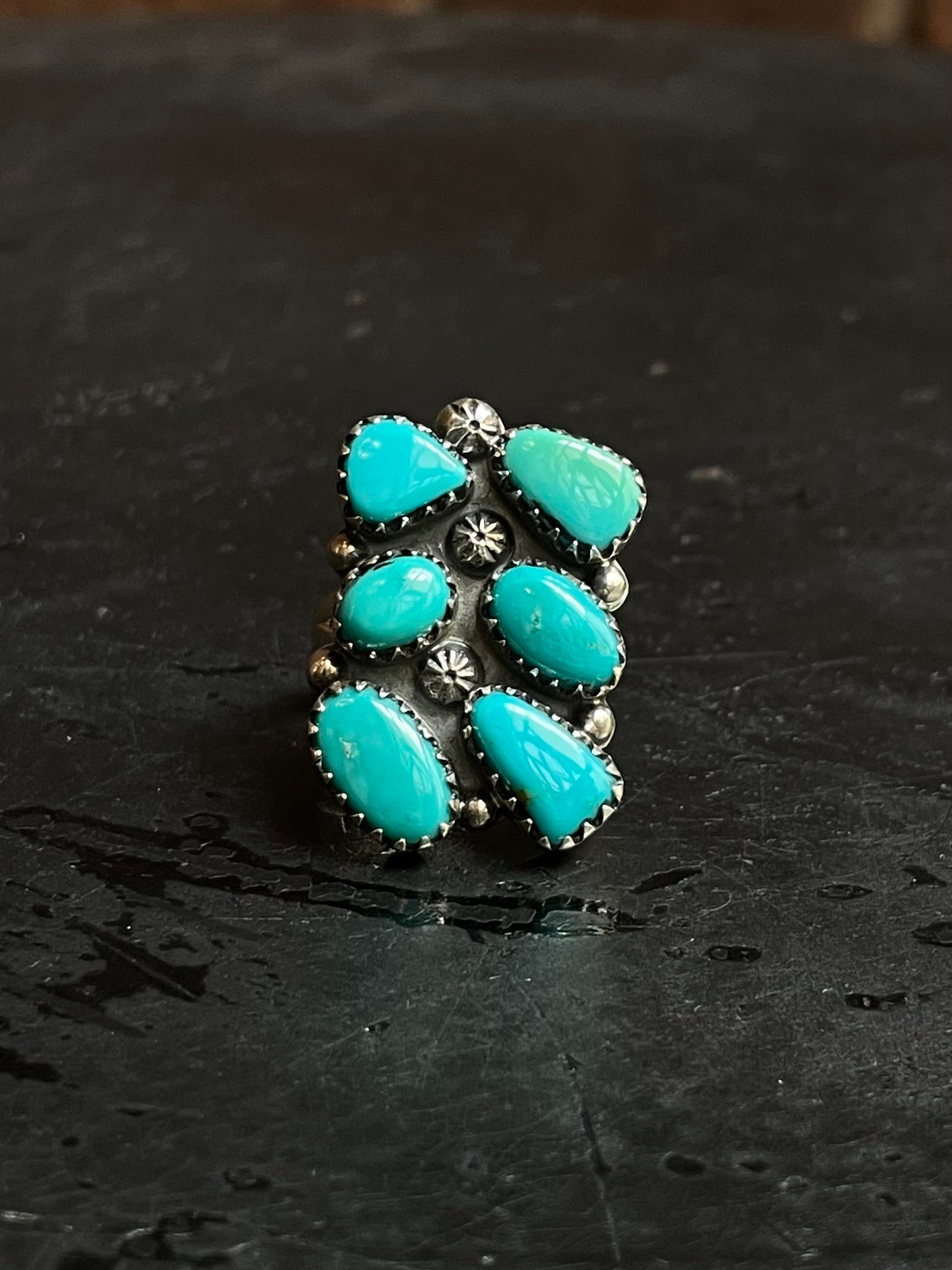 Kingman Turquoise Double Row Ring Size 7 | 925 Sterling Silver Southwest E197