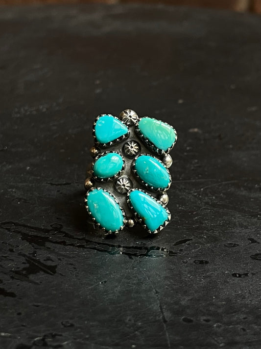 Kingman Turquoise Double Row Ring Size 7 | 925 Sterling Silver Southwest E197