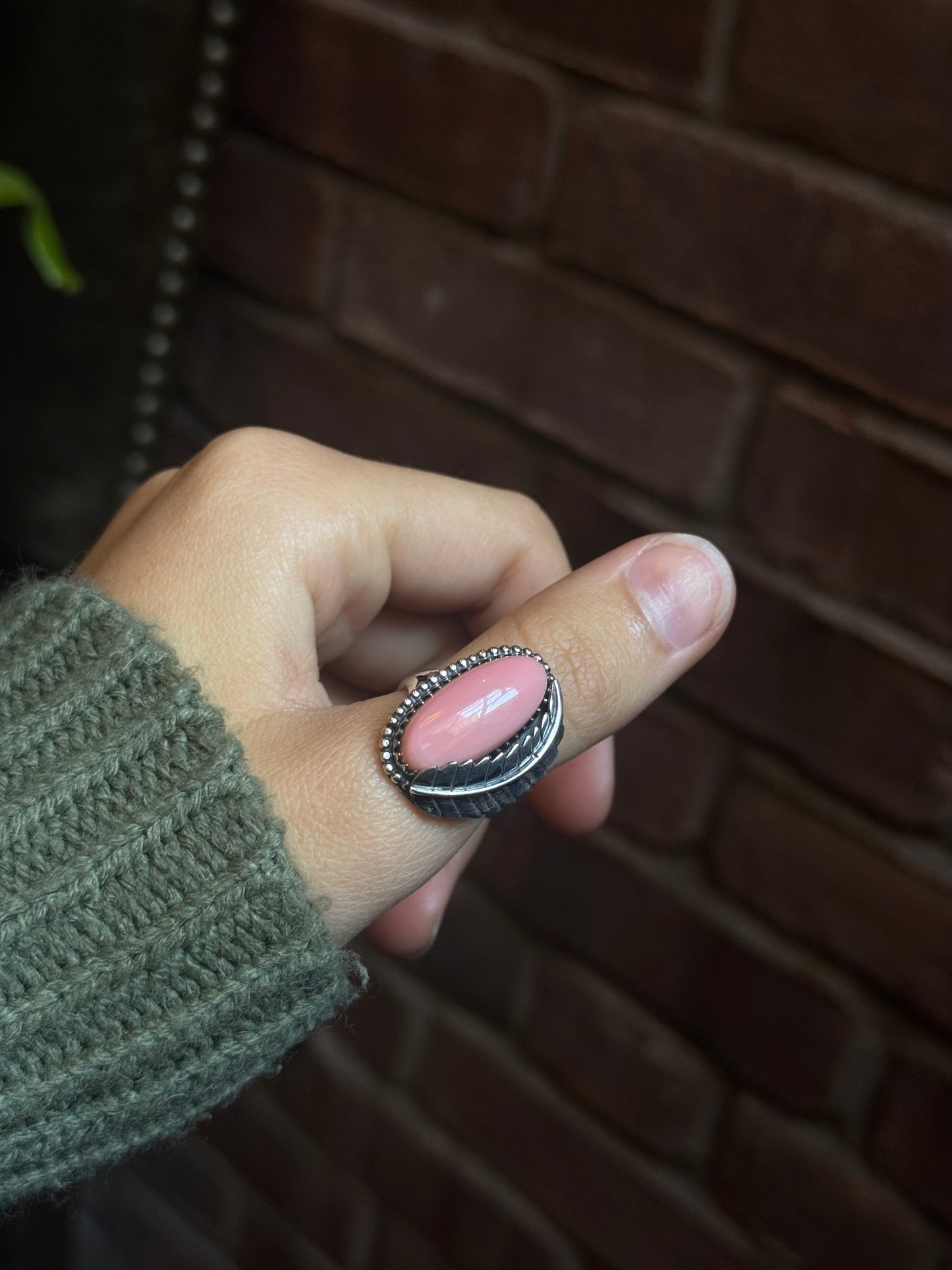Pink Conch Feather Ring Size 9 | 925 Sterling Silver C443
