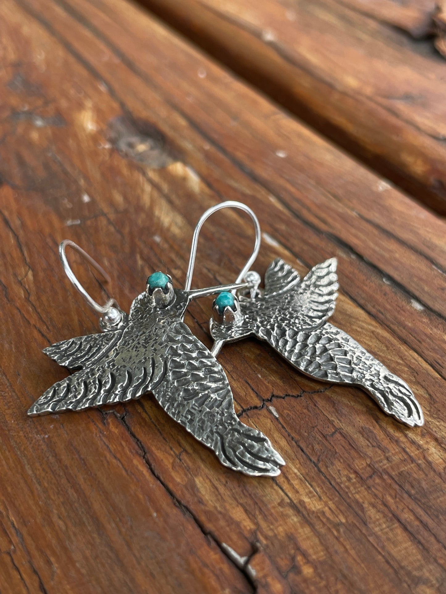 Kingman Turquoise Hummingbird Dangle Earrings | 925 Sterling Silver B966