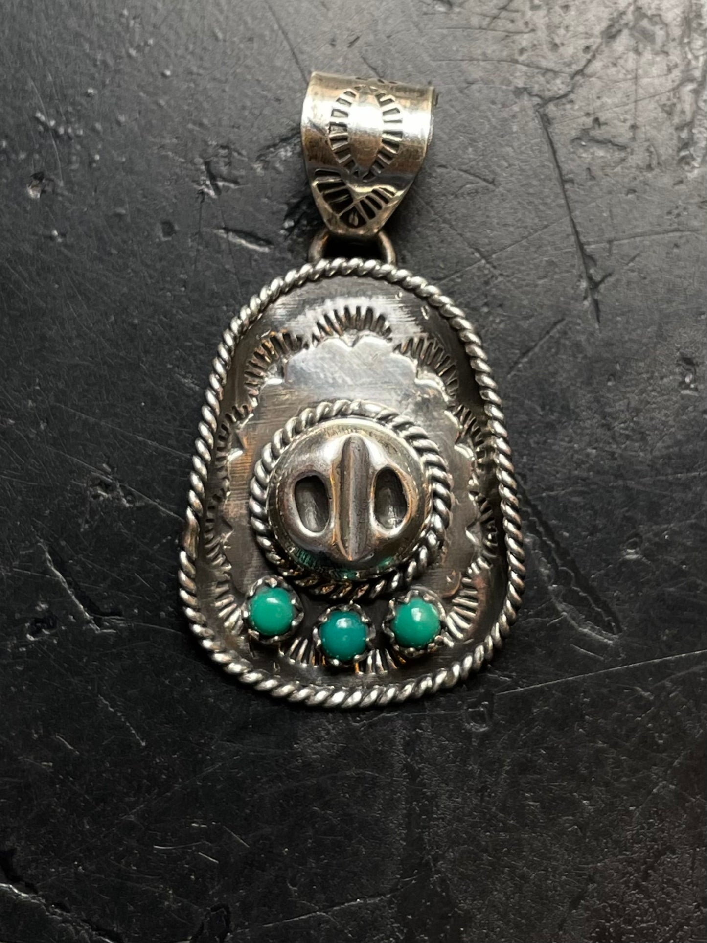 Turquoise Cowboy Hat Pendant | 925 Sterling Silver E696