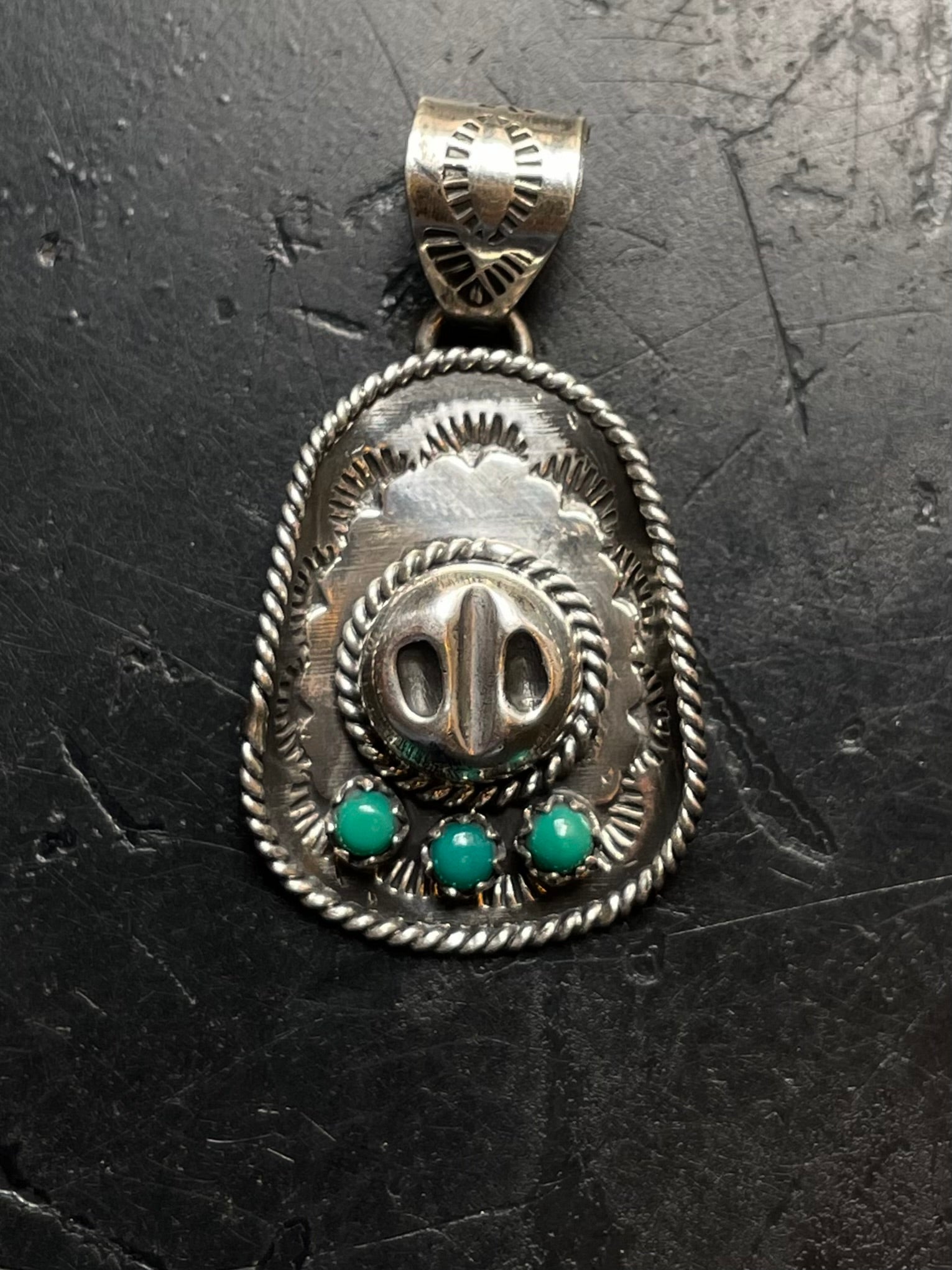Turquoise Cowboy Hat Pendant | 925 Sterling Silver E696