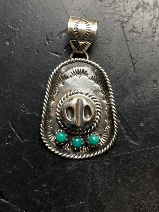 Turquoise Cowboy Hat Pendant | 925 Sterling Silver E696